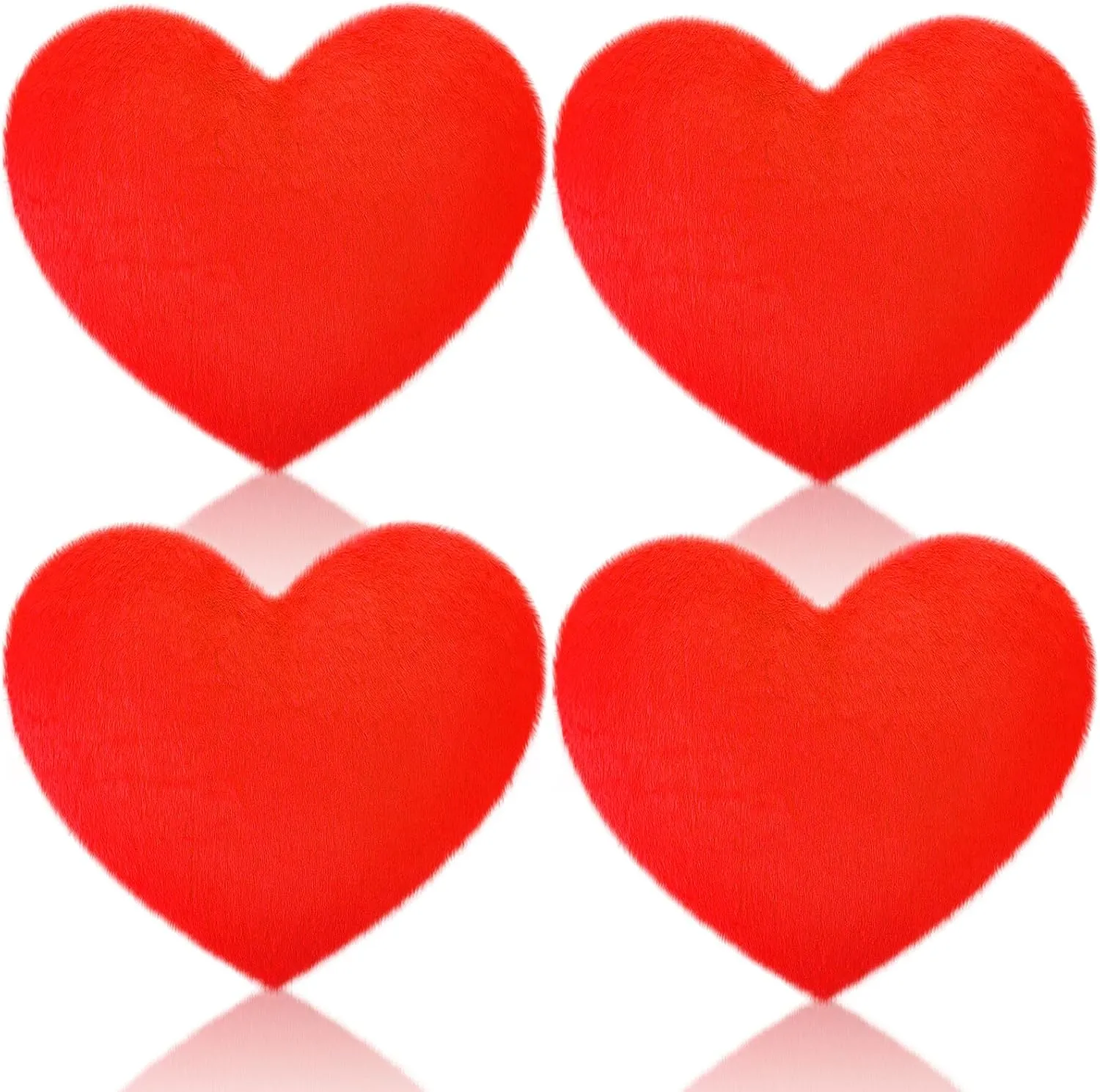 Remerry 4 Pcs Heart Shaped Cute Throw Pillows Faux Rabbit Fur Heart Pillow Fluffy Throw Cushion Decorative for Bedroom Bed Sofa Kid Girls Sleepover Part(Red)