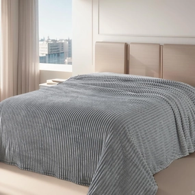 Richave Cuddly Queen Size Blanket, Premium Lightweight Anti-Static Fluffy Fleece Blanket with Striped Pattern, 90x90 Inches, Ash Grey