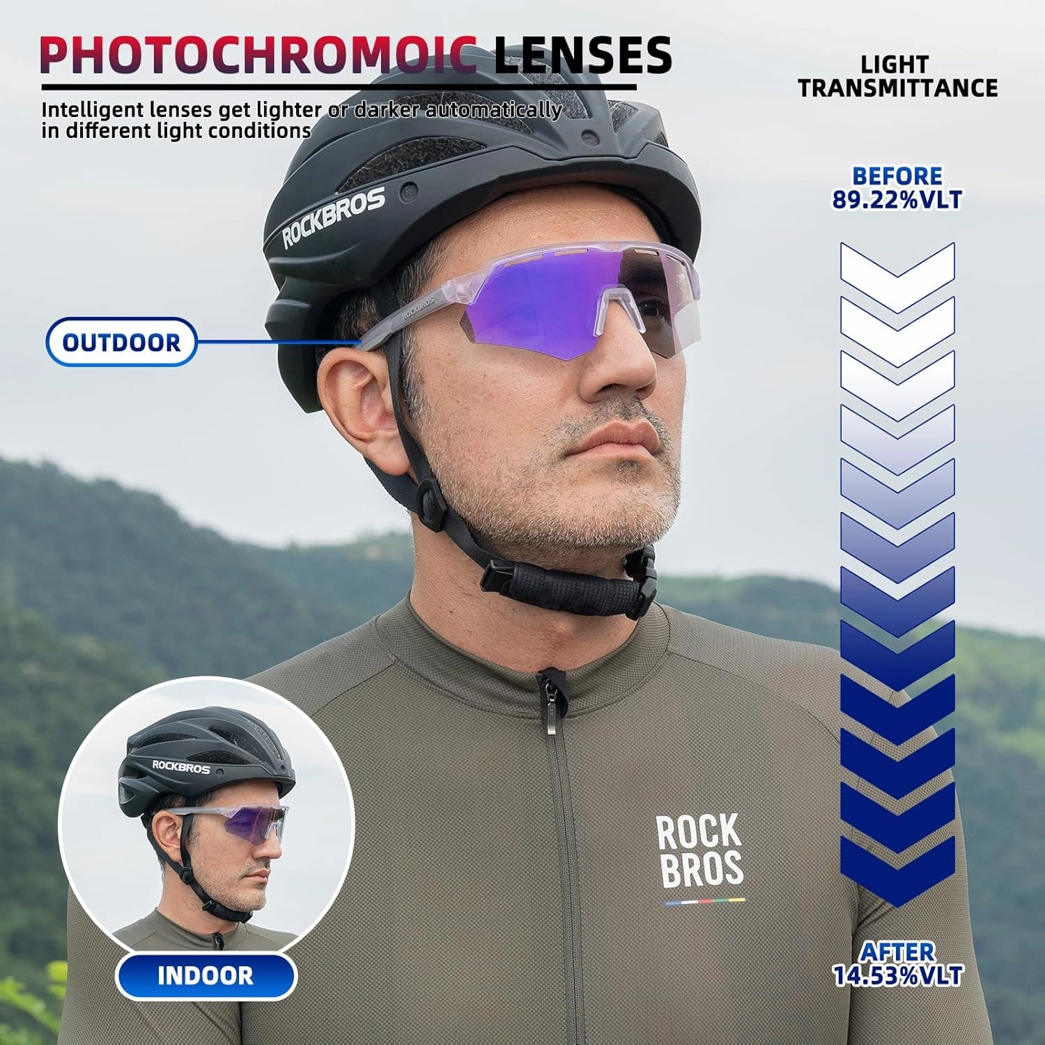 ROCKBROS Photochromic Cycling Glasses for Men Running Glasses for Women Mountain Bike Sunglasses