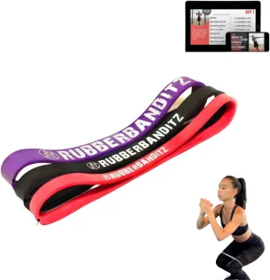 Rubberbanditz Extra Thick Booty Bands - for Glutes and Legs Workouts - Includes eGuide for Women - Mini Loop Exercise Band Engages HIPS, Thighs, Butt, and Abs - 5 Mini Resistance Band Sizes 5-100 lbs