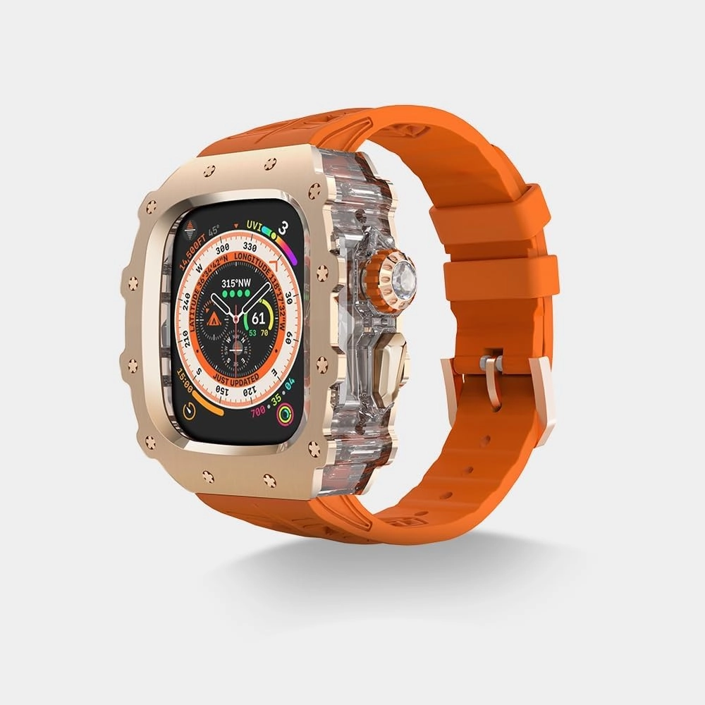 Rugged Stainless Steel Case Mod Kit for Apple Watch Series 10 46mm 9/8/7 45mm Ultra 2 49mm 44mm Metal Cover Rubber Sport Bands Men for Iwatch