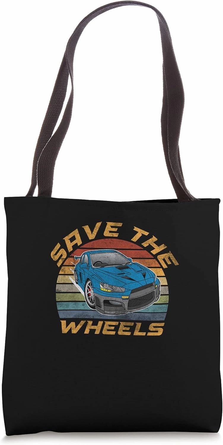 Save The Wheels Custom Car Pun Curbs Rim Rimstone Retro Tote Bag