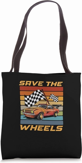 Save The Wheels Custom Car Pun Curbs Rim Rimstone Retro Tote Bag