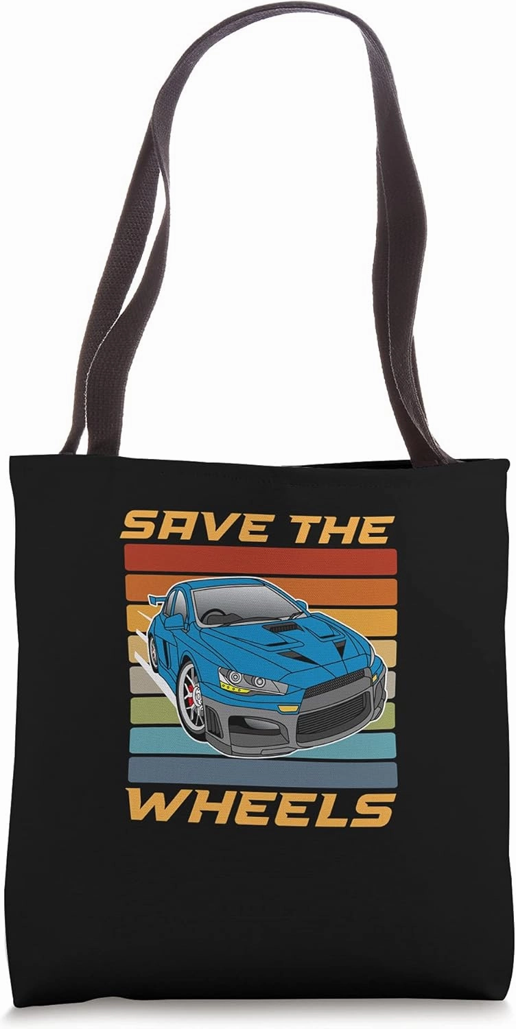 Save The Wheels Custom Car Pun Curbs Rim Rimstone Retro Tote Bag