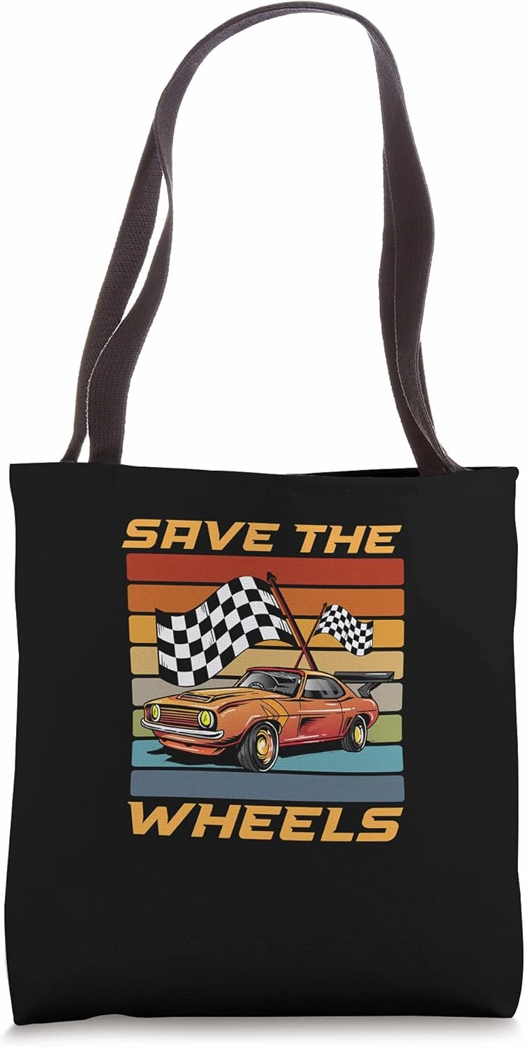 Save The Wheels Custom Car Pun Curbs Rim Rimstone Retro Tote Bag