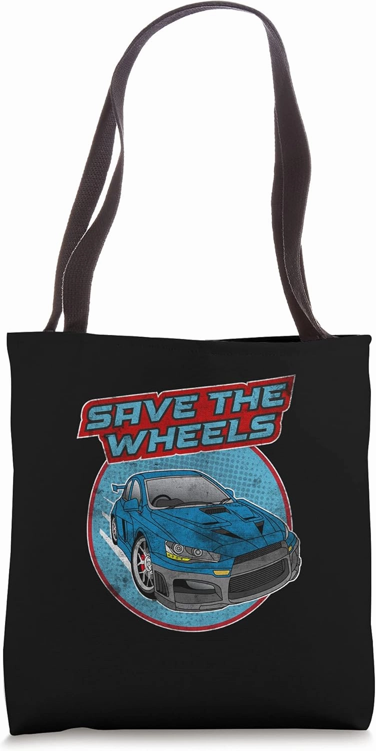 Save The Wheels Custom Car Pun Curbs Rim Rimstone Retro Tote Bag