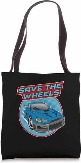 Save The Wheels Custom Car Pun Curbs Rim Rimstone Retro Tote Bag