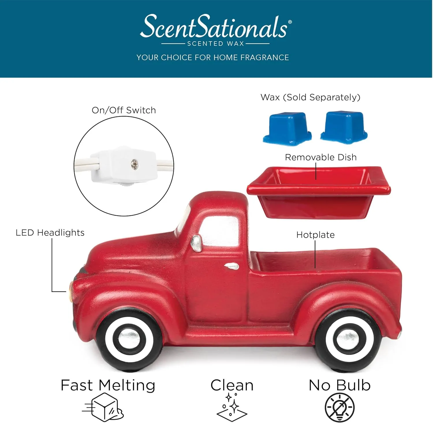 Scentsationals Christmas Wax Warmer, Wax Melt Warmer for Scented Wax Melts - Truck Collection Red Truck - Candle Wax Melter for Fragrance Cubes and Tarts