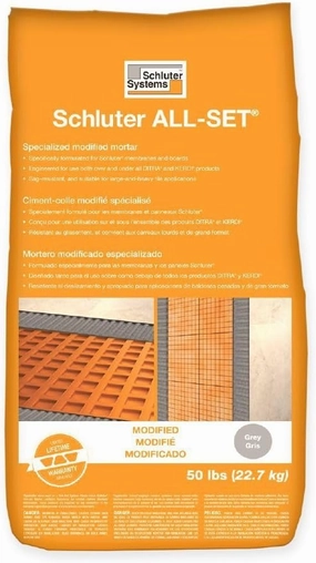 Schluter All-Set Modified Thin-Set Mortar - Ideal for Ditra and Kerdi Systems, Suitable for Ceramic, Porcelain, Stone Tile, Interior and Exterior Use - Grey, 50 Lbs - SETA50G