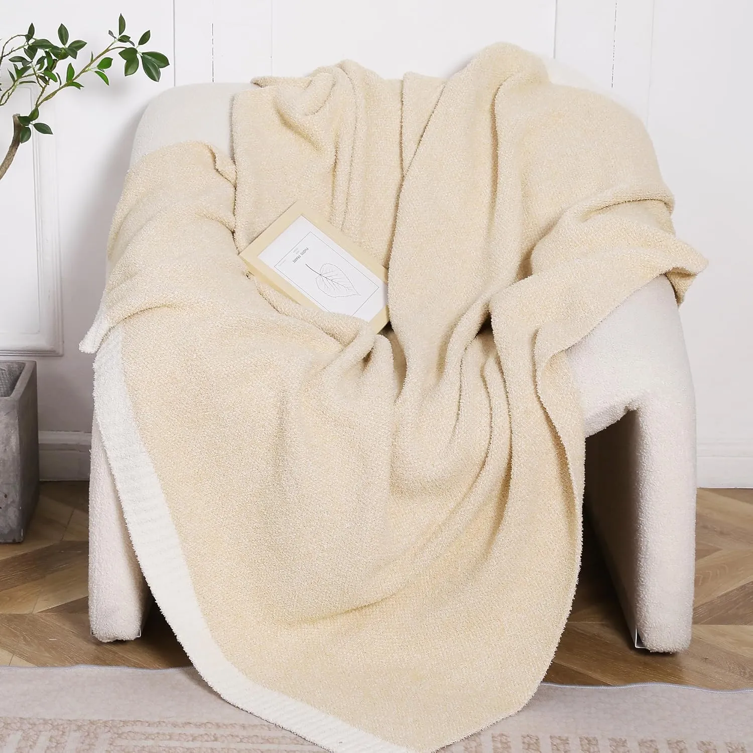 SeaRoomy Knit Throw Blanket, Super Soft Cozy Reversible Knitted Throw Blanket, Warm Fluffy Microfiber Fuzzy Plush Lightweight Blanket for Couch, Sofa, Bed, Camping, Picnic(Beige, 51”x63”)