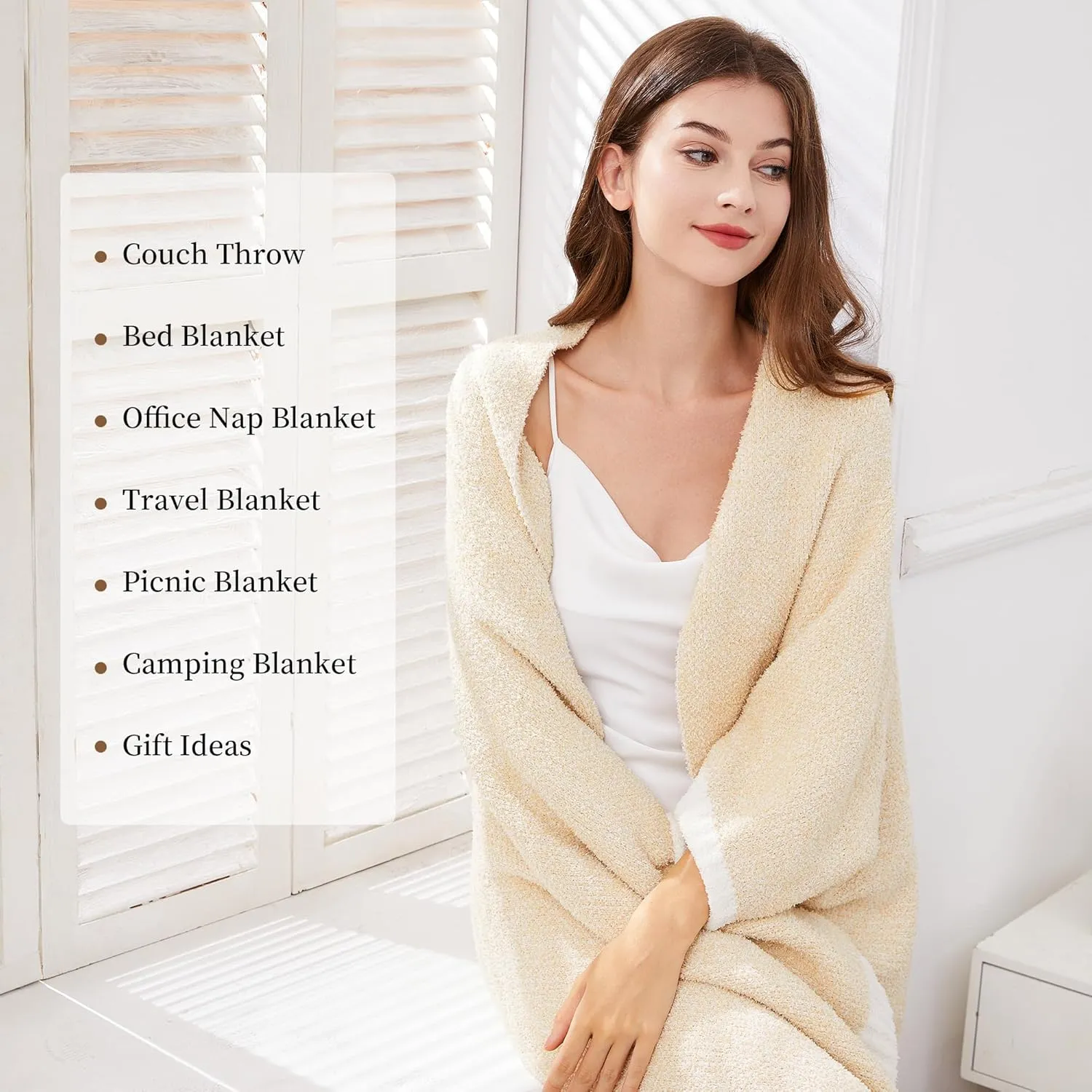 SeaRoomy Knit Throw Blanket, Super Soft Cozy Reversible Knitted Throw Blanket, Warm Fluffy Microfiber Fuzzy Plush Lightweight Blanket for Couch, Sofa, Bed, Camping, Picnic(Beige, 51”x63”)