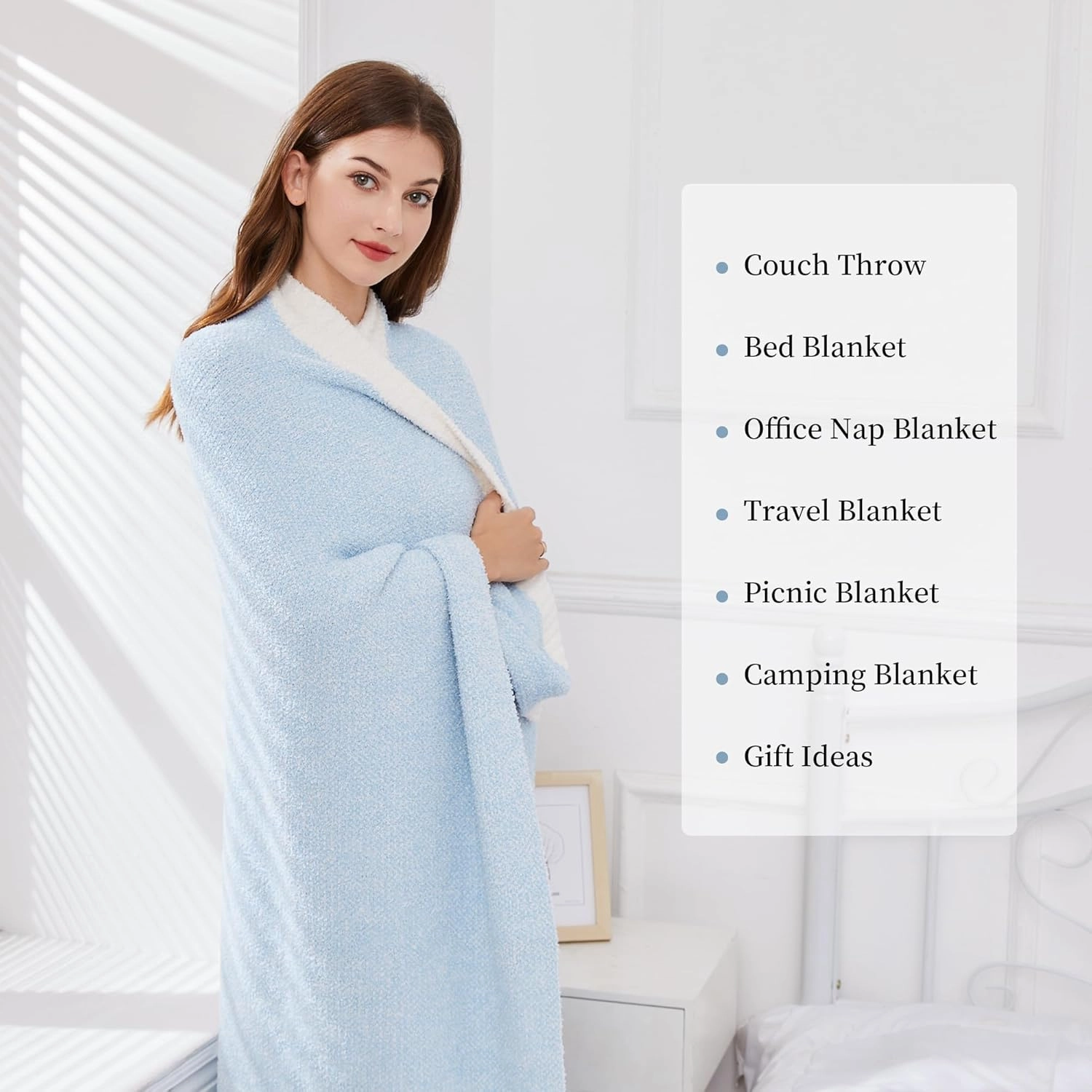 SeaRoomy Knit Throw Blanket for Couch, Super Soft Cozy Reversible Knitted Throw Blanket, Lightweight Warm Fluffy Microfiber Fuzzy Blanket for Sofa, Bed, Camping, Picnic(Blue, 51”x63”)