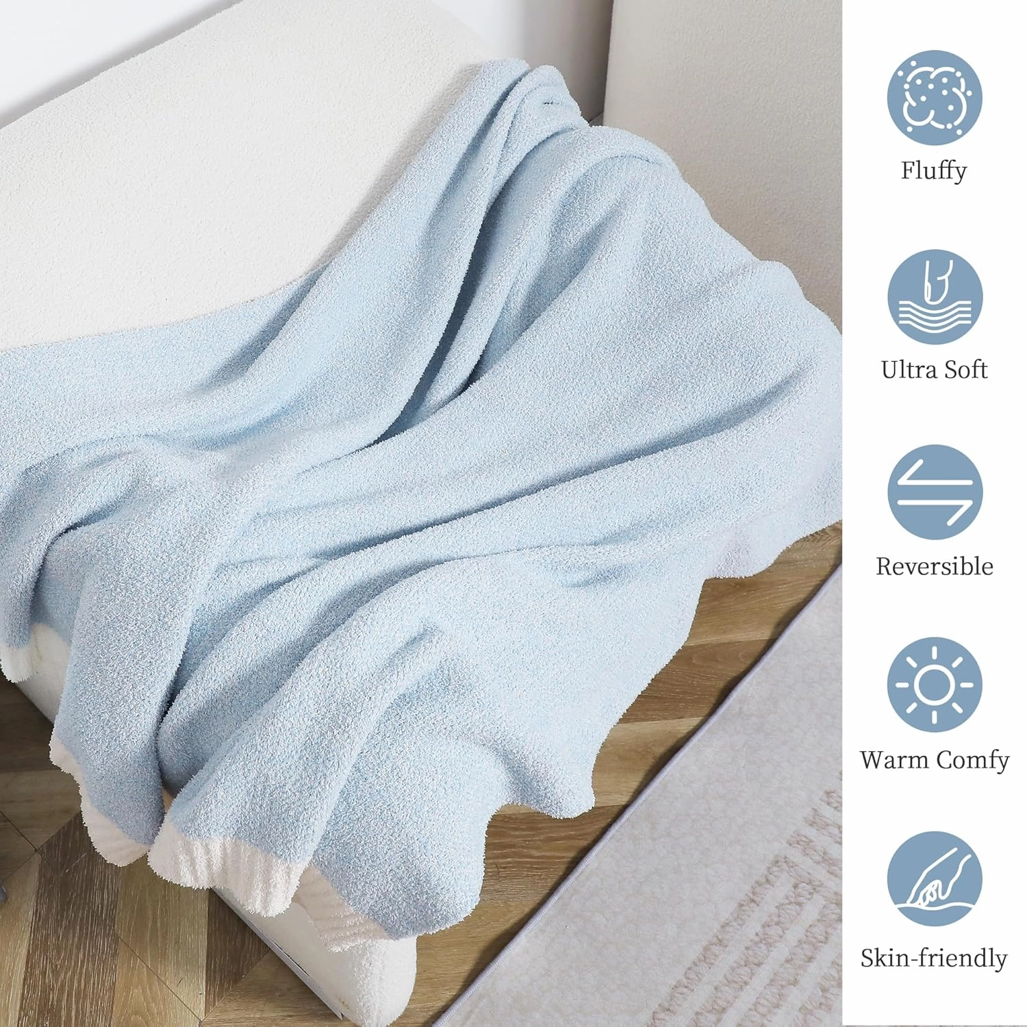 SeaRoomy Knit Throw Blanket for Couch, Super Soft Cozy Reversible Knitted Throw Blanket, Lightweight Warm Fluffy Microfiber Fuzzy Blanket for Sofa, Bed, Camping, Picnic(Blue, 51”x63”)