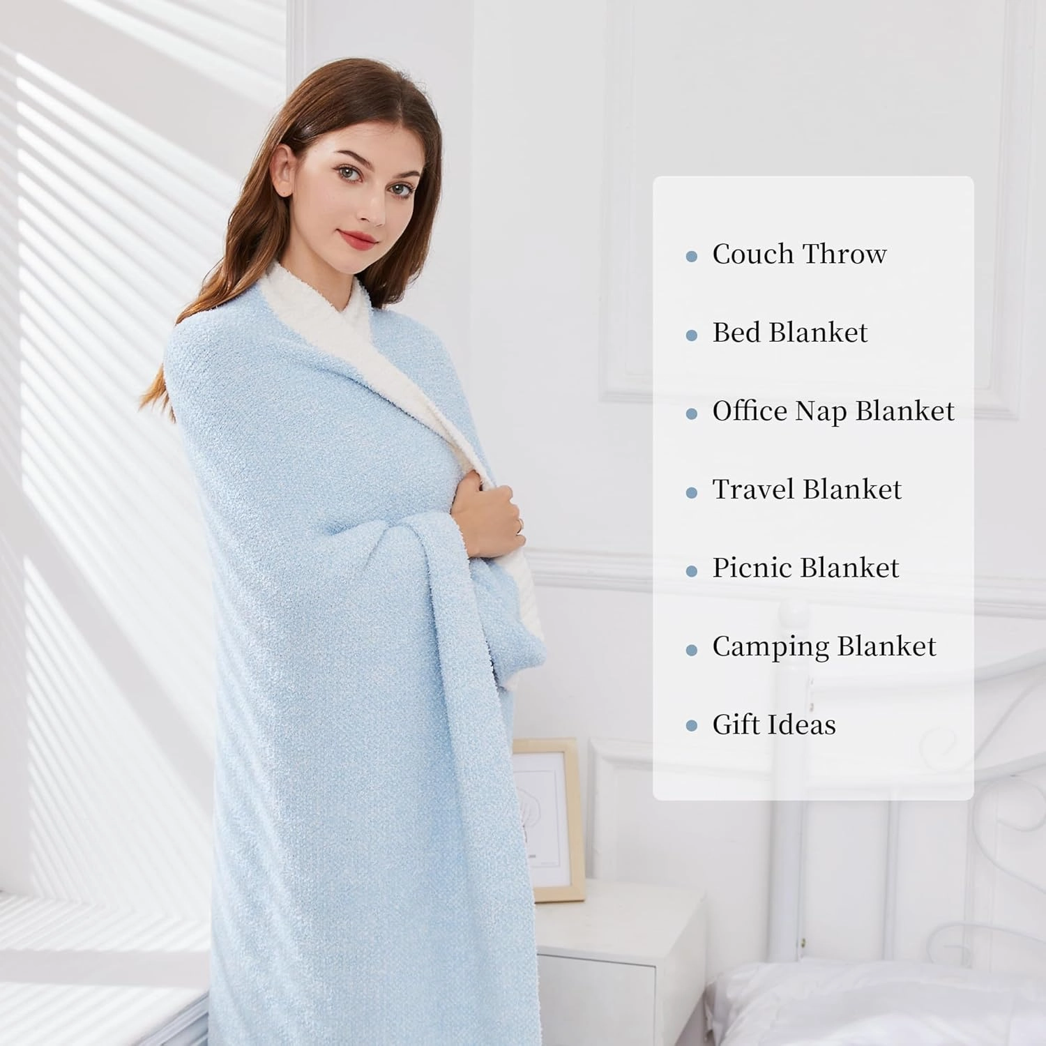 SeaRoomy Knit Throw Blanket for Couch, Super Soft Cozy Reversible Knitted Throw Blanket, Lightweight Warm Fluffy Microfiber Fuzzy Blanket for Sofa, Bed, Camping, Picnic(Blue, 51”x63”)