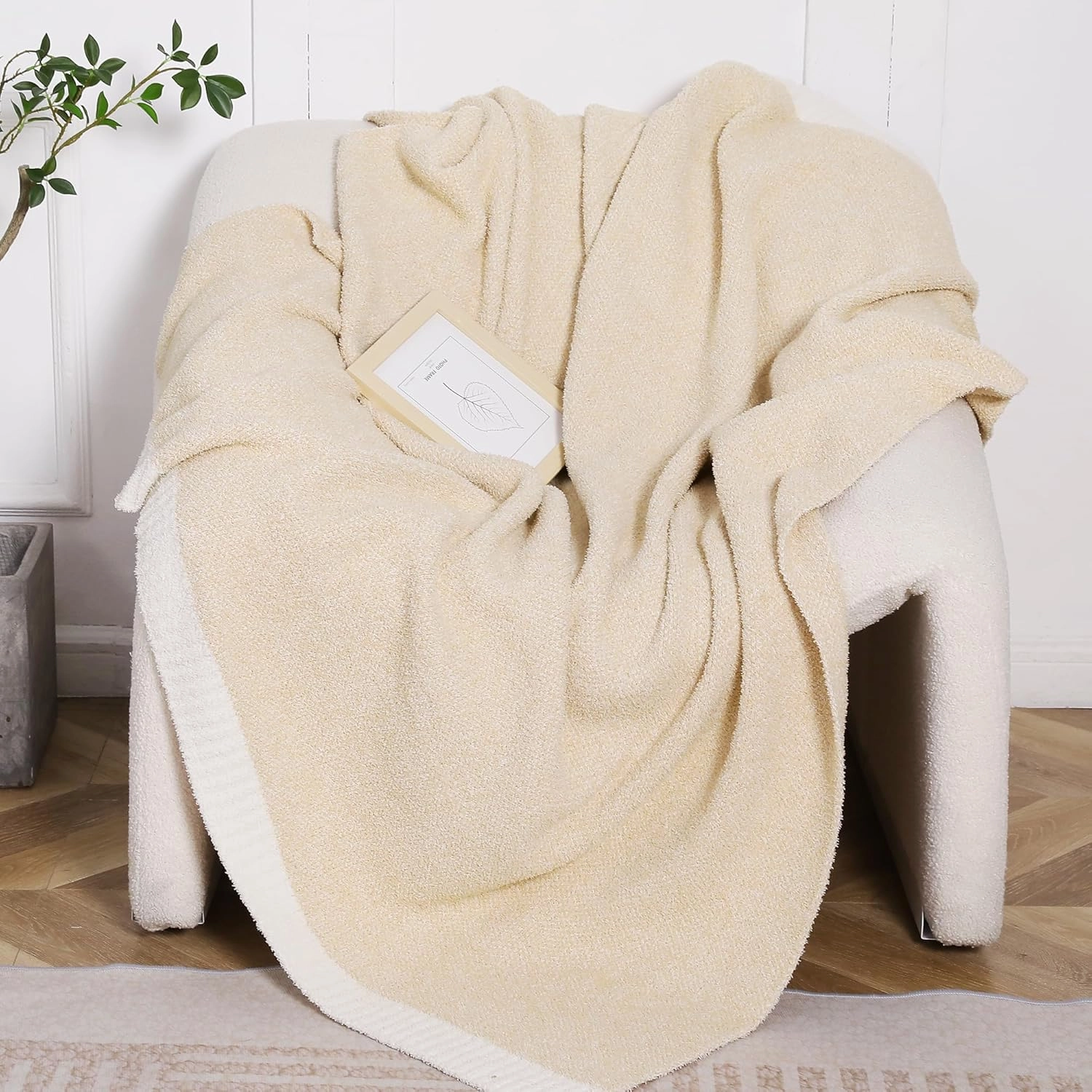 SeaRoomy Knit Throw Blanket, Super Soft Cozy Reversible Knitted Throw Blanket, Warm Fluffy Microfiber Fuzzy Plush Lightweight Blanket for Couch, Sofa, Bed, Camping, Picnic(Beige, 51”x63”)