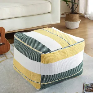 Sexysamba Unstuffed Square Pouf Cover Ottoman Bean Bag Chair Foot Stool Rest Decorative Poufs for Living Room Bedroom,Green & Yellow