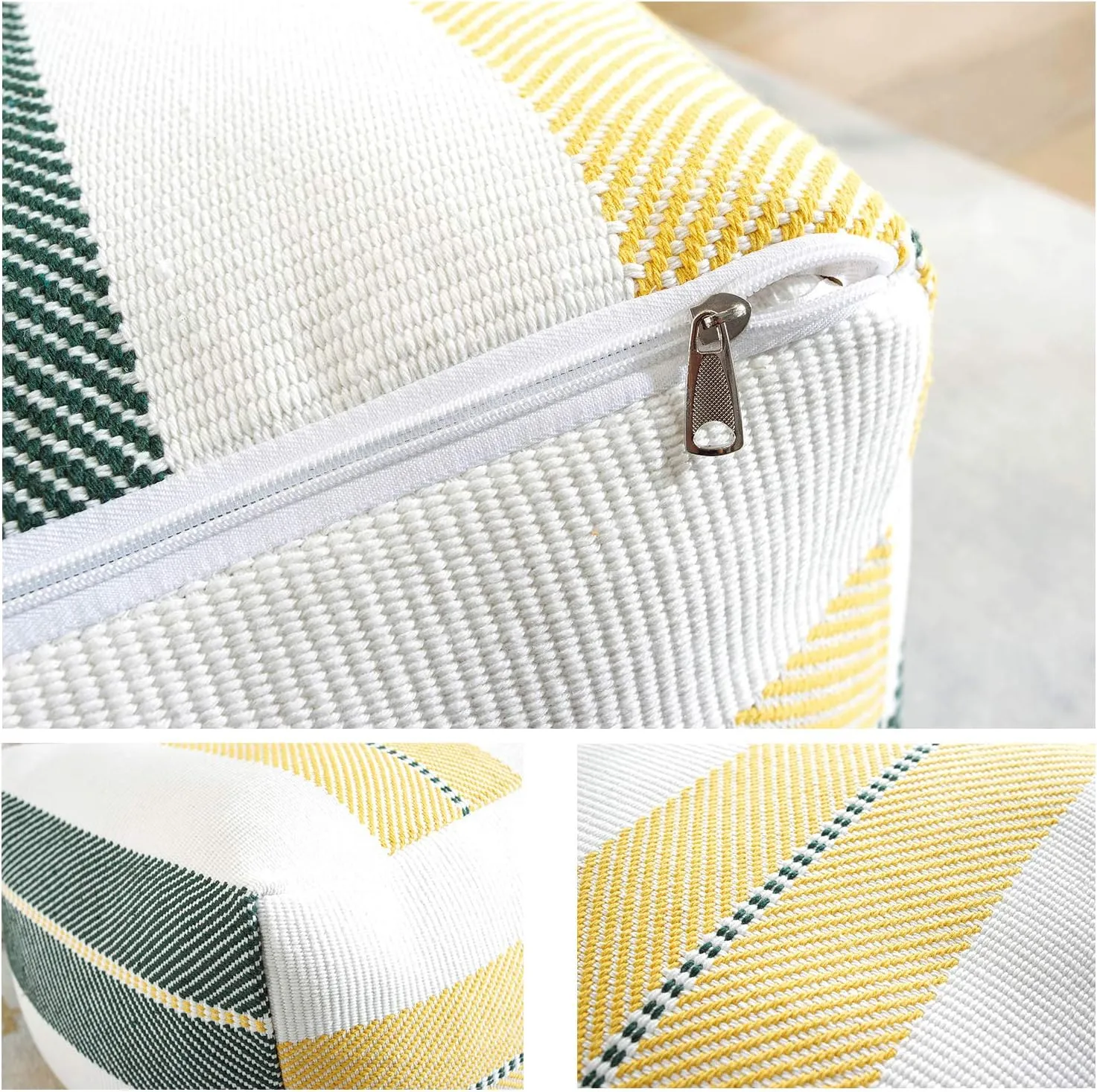 Sexysamba Unstuffed Square Pouf Cover Ottoman Bean Bag Chair Foot Stool Rest Decorative Poufs for Living Room Bedroom,Green & Yellow