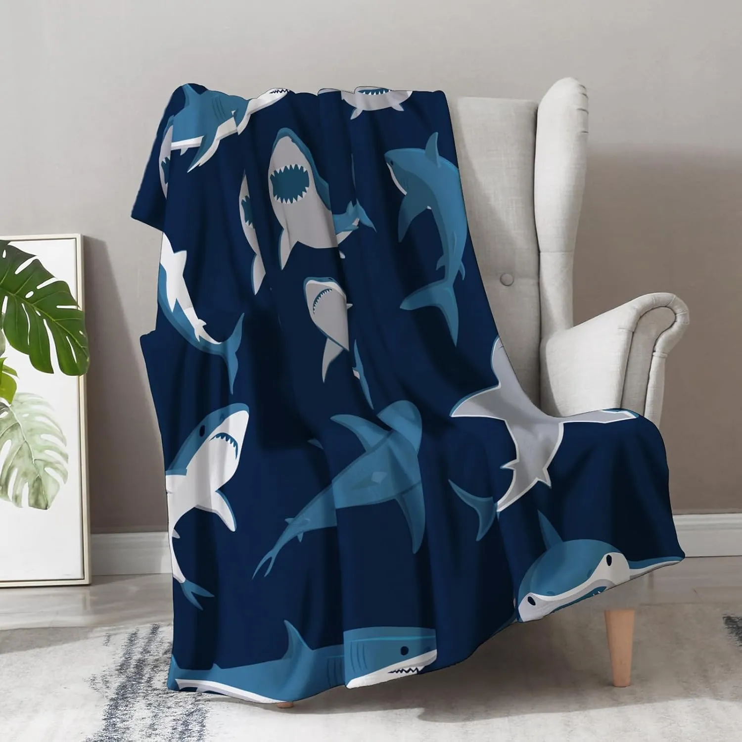 Shark Blanket Gifts for Boys Kids - Nautical Ocean Shark Lovers Animal Lightweight Fleece Cozy Fuzzy Throw for Son Girls Men Child Adults Teen Christmas Birthday Easter Present Blankets 50"x60"
