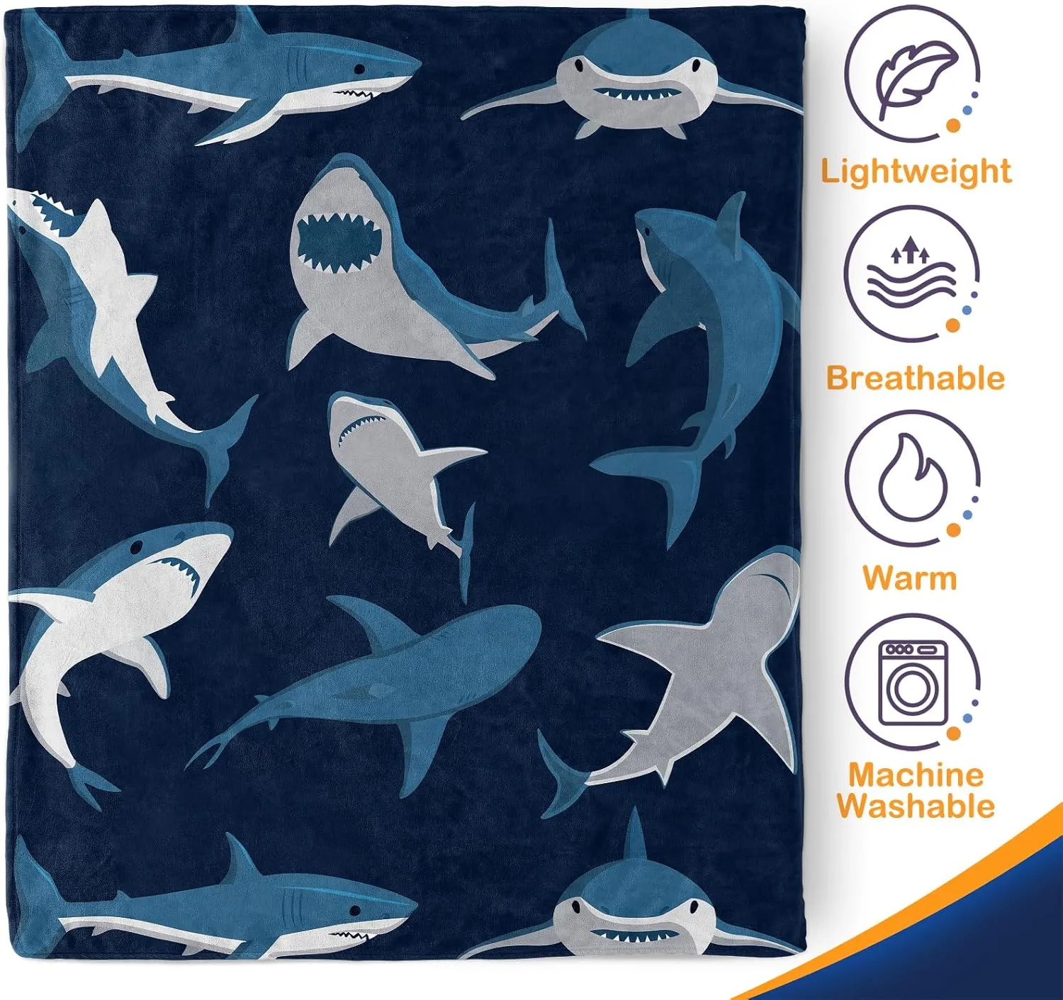 Shark Blanket Gifts for Boys Kids - Nautical Ocean Shark Lovers Animal Lightweight Fleece Cozy Fuzzy Throw for Son Girls Men Child Adults Teen Christmas Birthday Easter Present Blankets 50"x60"