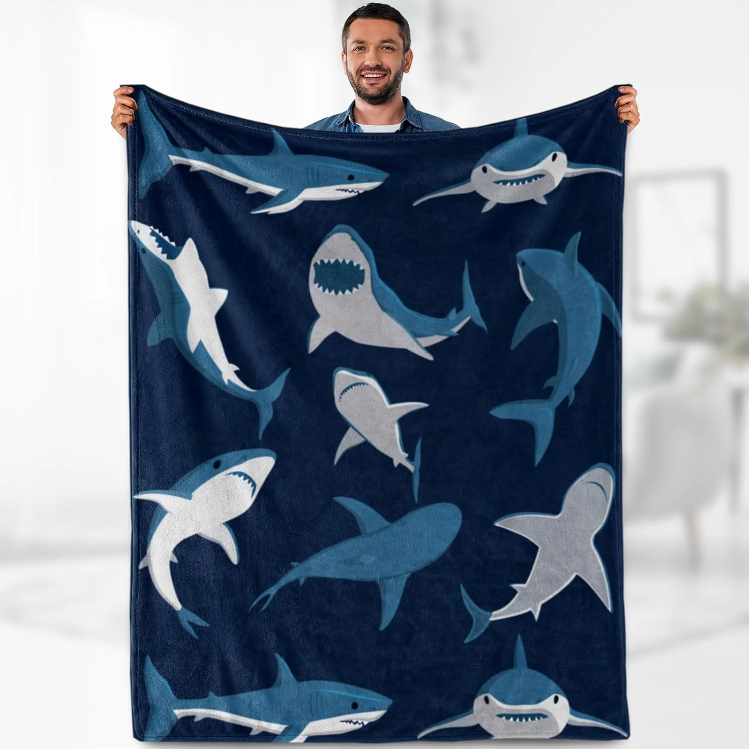 Shark Blanket Gifts for Boys Kids - Nautical Ocean Animal Soft Throw Warm Lightweight Fleece Cozy Fuzzy Blankets for Girls Men Adults Cartoon Birthday Bedroom Living Room Bed Couch Decor 60"x80"