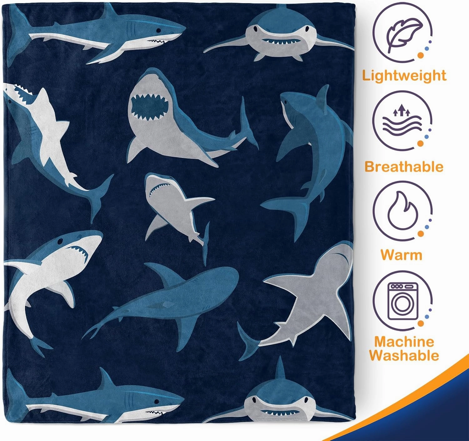 Shark Blanket Gifts for Boys Kids - Nautical Ocean Animal Soft Throw Warm Lightweight Fleece Cozy Fuzzy Blankets for Girls Men Adults Cartoon Birthday Bedroom Living Room Bed Couch Decor 60"x80"