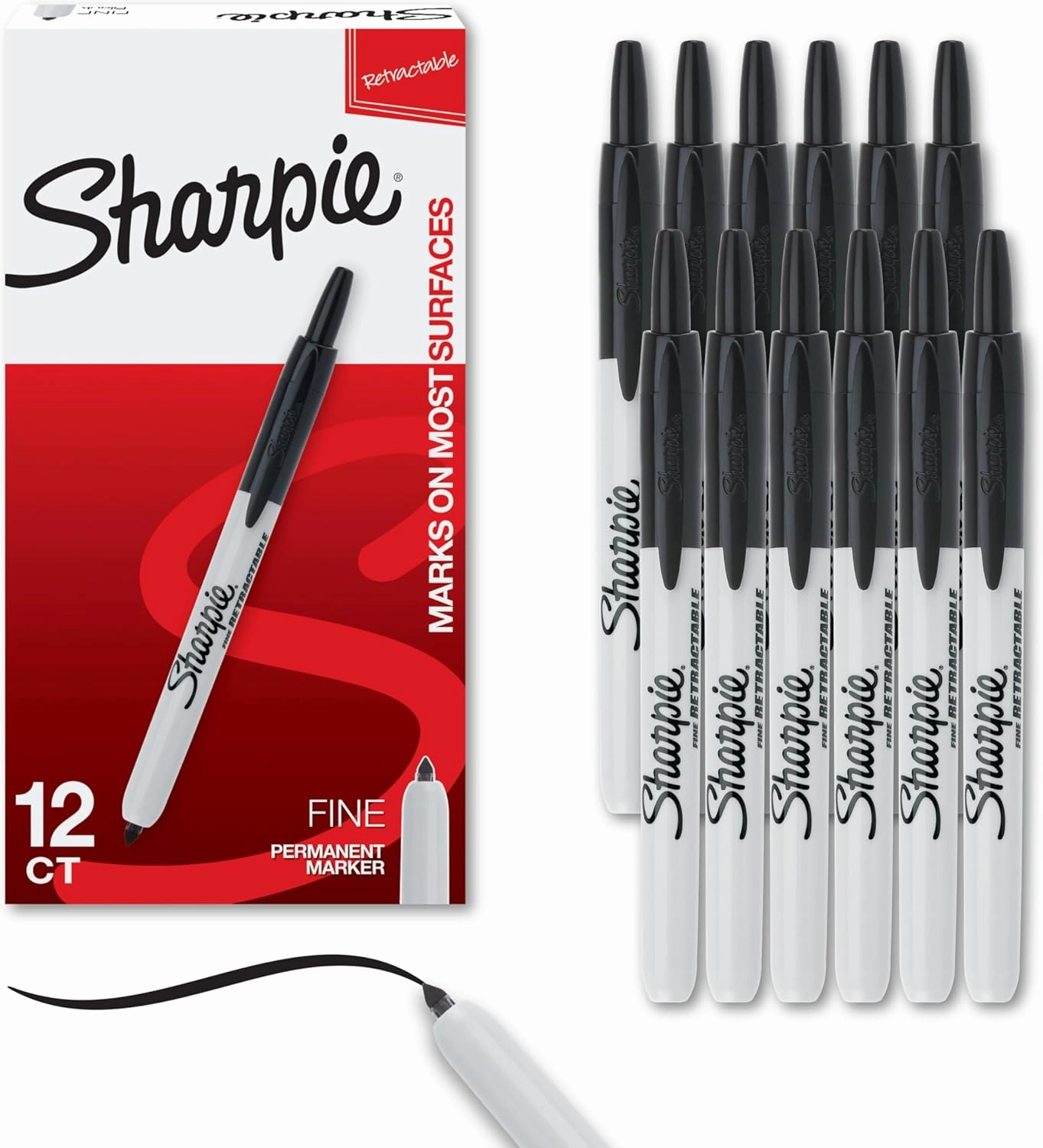 Sharpie Retractable Permanent Markers Fine Tip Marker Set Office Supplies Teacher Supplies Black 12 Count