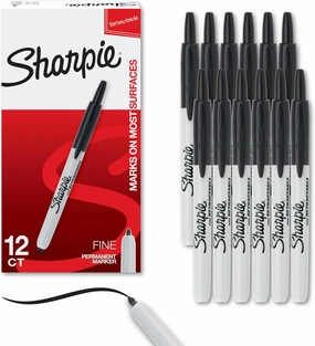 Sharpie Retractable Permanent Markers Fine Tip Marker Set Office Supplies Teacher Supplies Black 12 Count