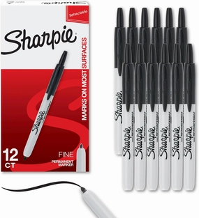 Sharpie Retractable Permanent Markers Fine Tip Marker Set Office Supplies Teacher Supplies Black 12 Count