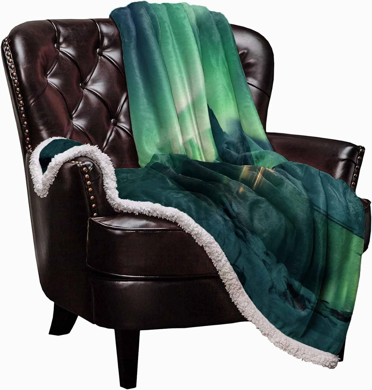 Sherpa Blanket Fleece Throw, Winter Polar Ice Islands Ocean Scenery Green Soft Plush Fluffy Warm Lightweight Flannel Blanket for Bed Couch All Season Use, 40"x50"