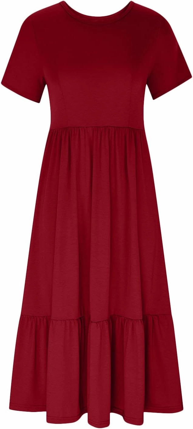 Short Sleeve Shirt Dresses for Women Dressy 2023 Casual Loose Ruffle Flowy Maxi Long Dress with Pockets