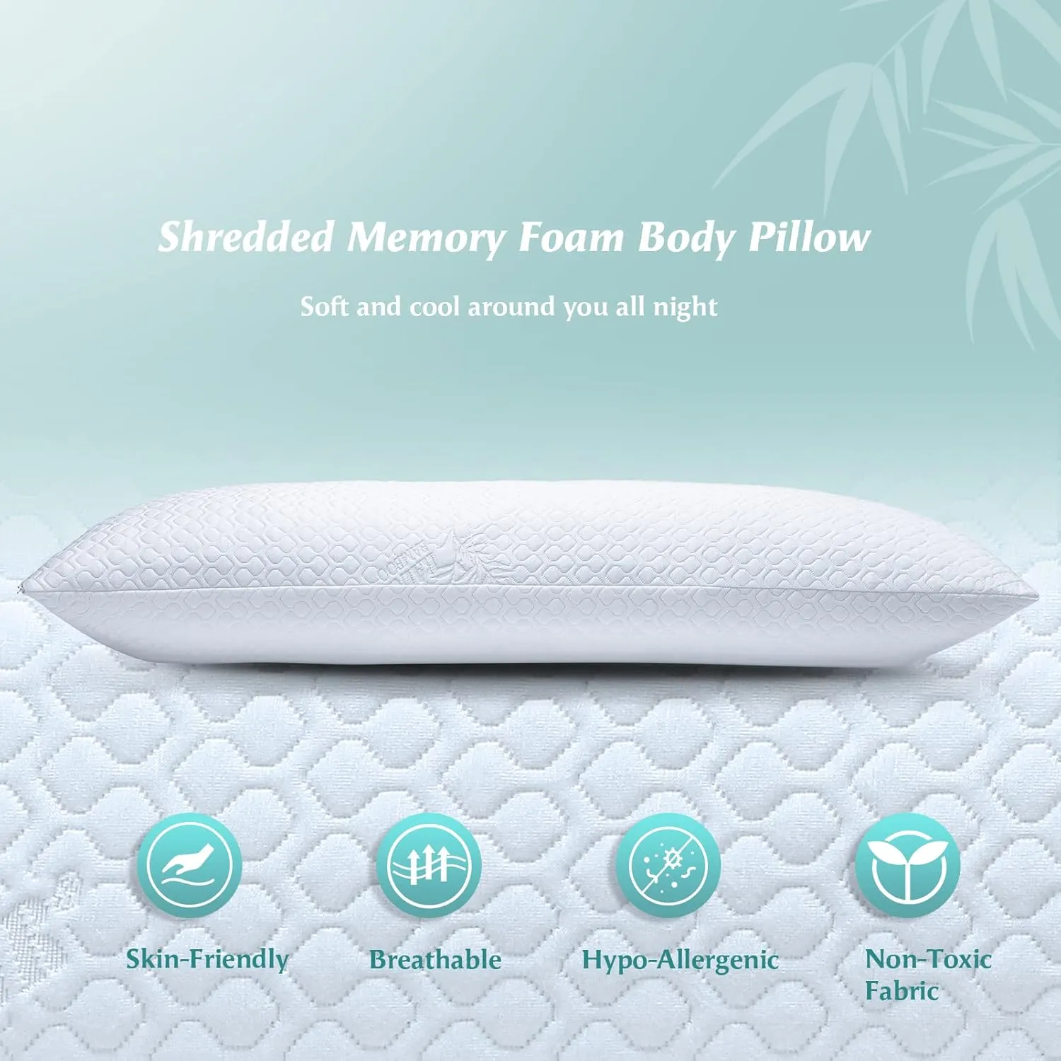 Shredded Memory Foam Full Body Pillow – Side Sleeper – Huggable Long Pillow for Body Relief – with Ultra Soft Cooling Cover, 20 x 54 inches