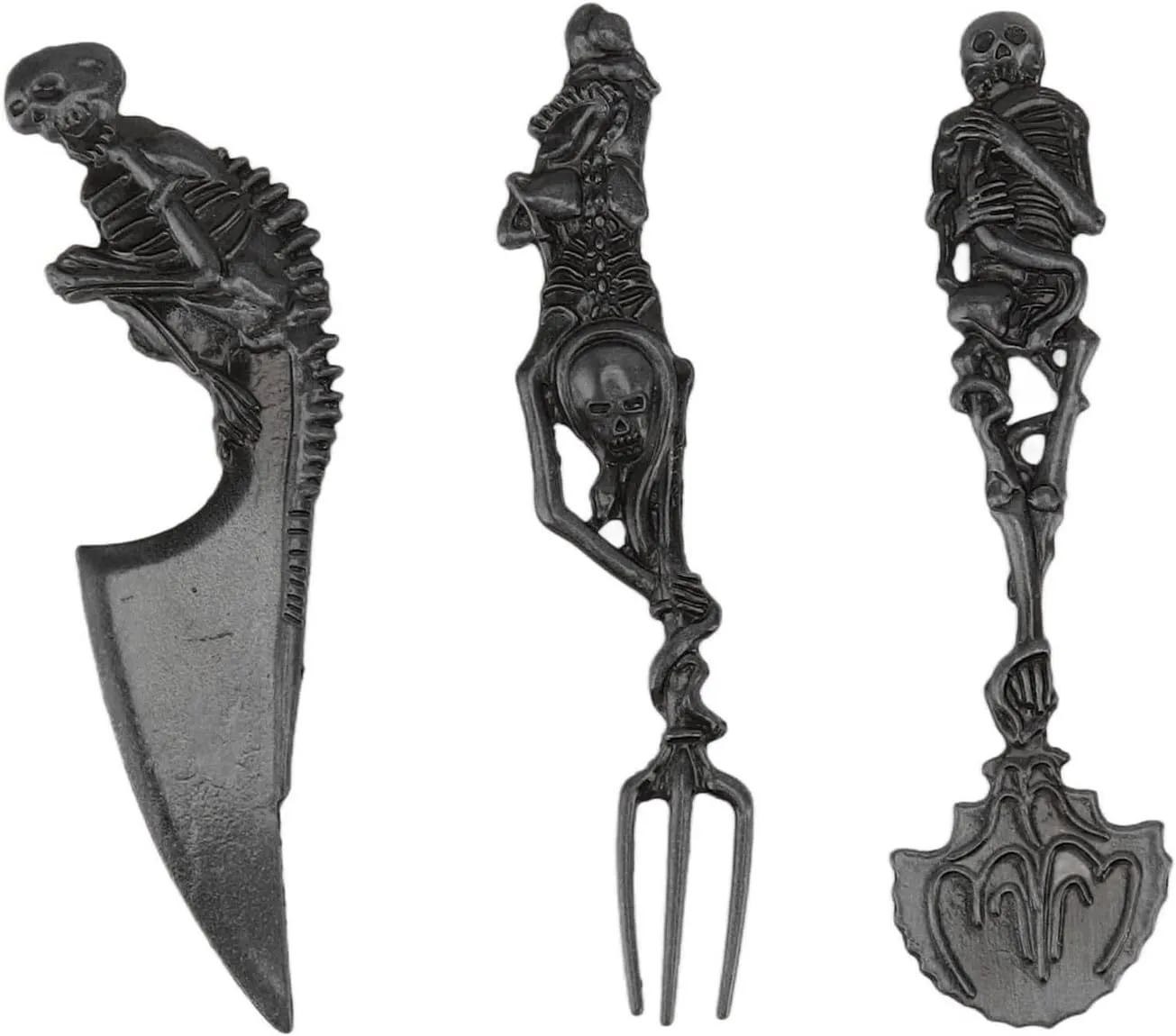 Skeleton Skull Silverware Set, Cutlery Set 3 PCS Includes Spoon Fork and Knife Flatware Tableware Design Modern Look Great Gifts For Halloween Easter and Christmas (Black)