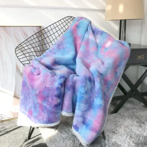 Sleepwish Cute Purple Tie Dye Fuzzy Blanket - Girls Boys Decorative Floor Sofa Couch Bed Throw Warm Cozy Super Soft Coverlet Long Shaggy Hair Faux Fur Sherpa Backing Plush Blue Pink 63 x 79 Inches