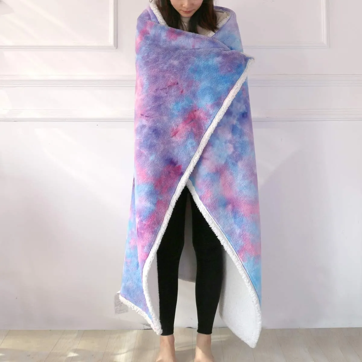 Sleepwish Cute Purple Tie Dye Fuzzy Blanket - Girls Boys Decorative Floor Sofa Couch Bed Throw Warm Cozy Super Soft Coverlet Long Shaggy Hair Faux Fur Sherpa Backing Plush Blue Pink 63 x 79 Inches