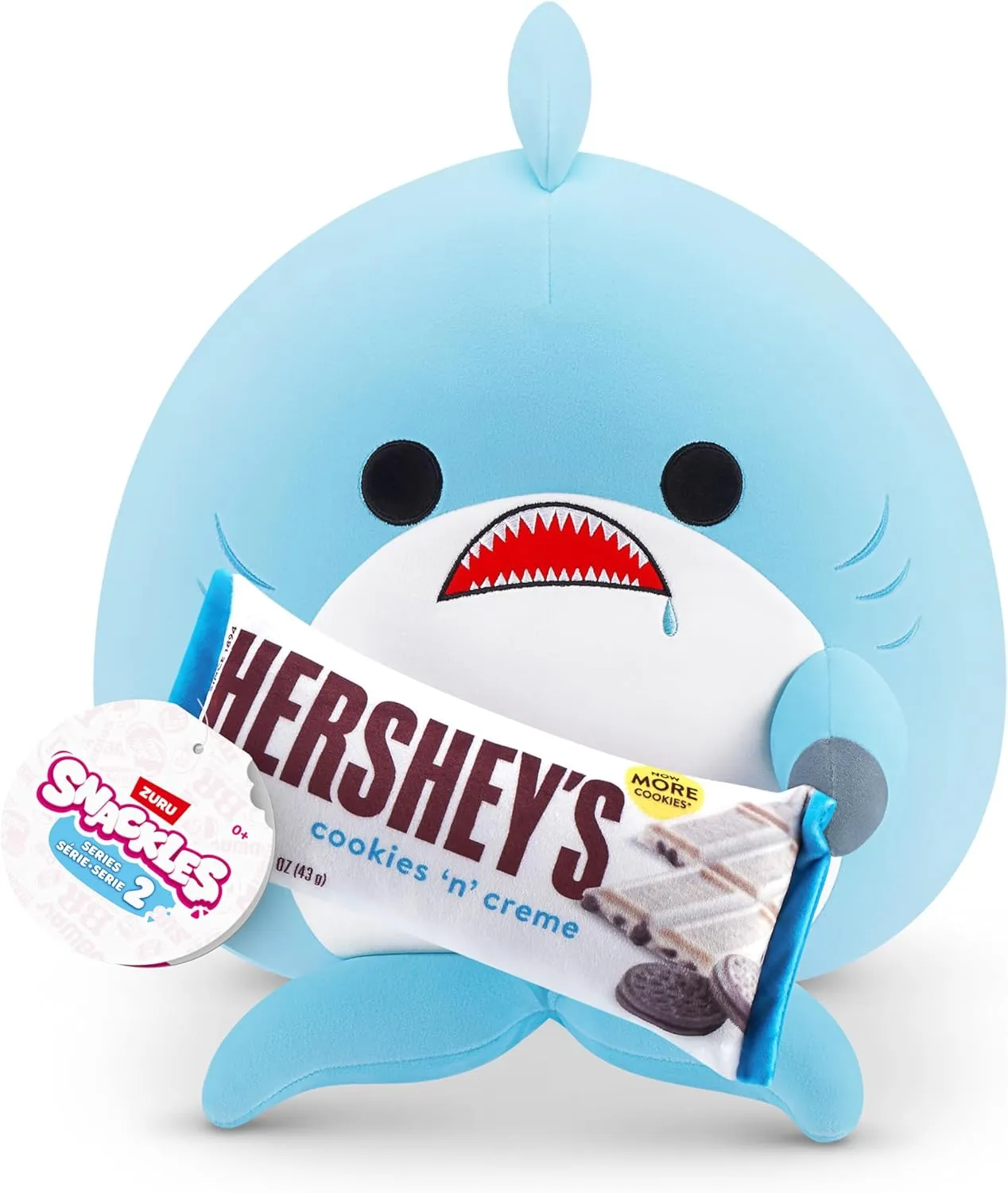 Snackles Series 2 Shark & Hershey (Cookies n Cream) 14 Inch Plush by ZURU, Ultra Soft Plush, Collectible Plush with Real Licensed Brands, Stuffed Animal, Giftable