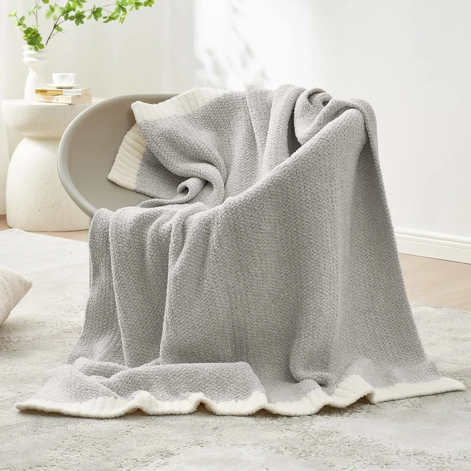 Snuggle Sac Heather Throw Blanket for Couch, Reversible Super Soft Blankets Warm Cozy Knit Fuzzy Plush Lightweight for Sofa, Bed, Camping, Picnic (Heather Grey, Throw(50"x 60"))