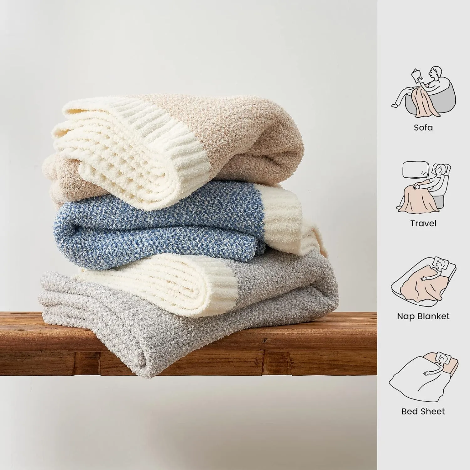Snuggle Sac Heather Throw Blanket for Couch, Reversible Super Soft Blankets Warm Cozy Knit Fuzzy Plush Lightweight for Sofa, Bed, Camping, Picnic (Heather Grey, Throw(50"x 60"))