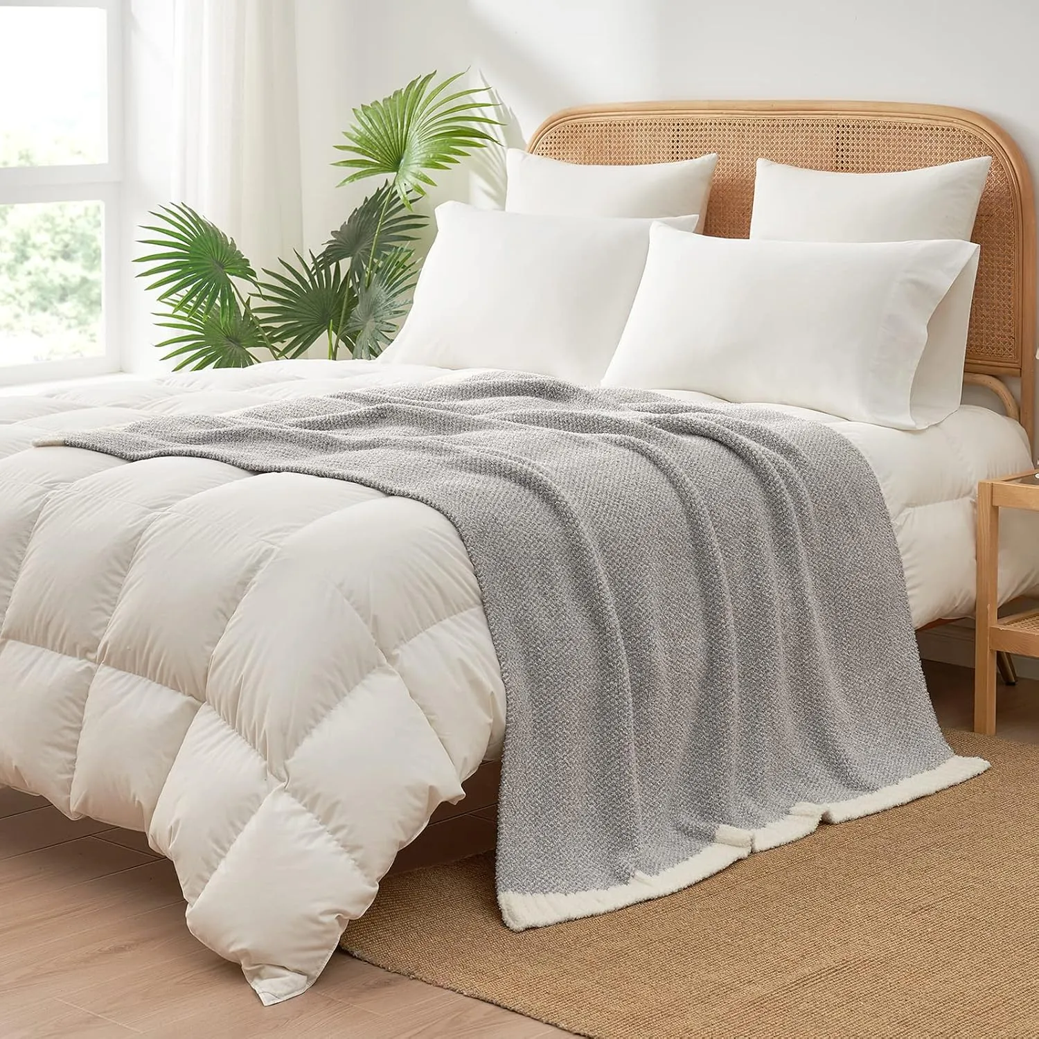 Snuggle Sac Heather Throw Blanket for Couch, Reversible Super Soft Blankets Warm Cozy Knit Fuzzy Plush Lightweight for Sofa, Bed, Camping, Picnic (Heather Grey, Throw(50"x 60"))