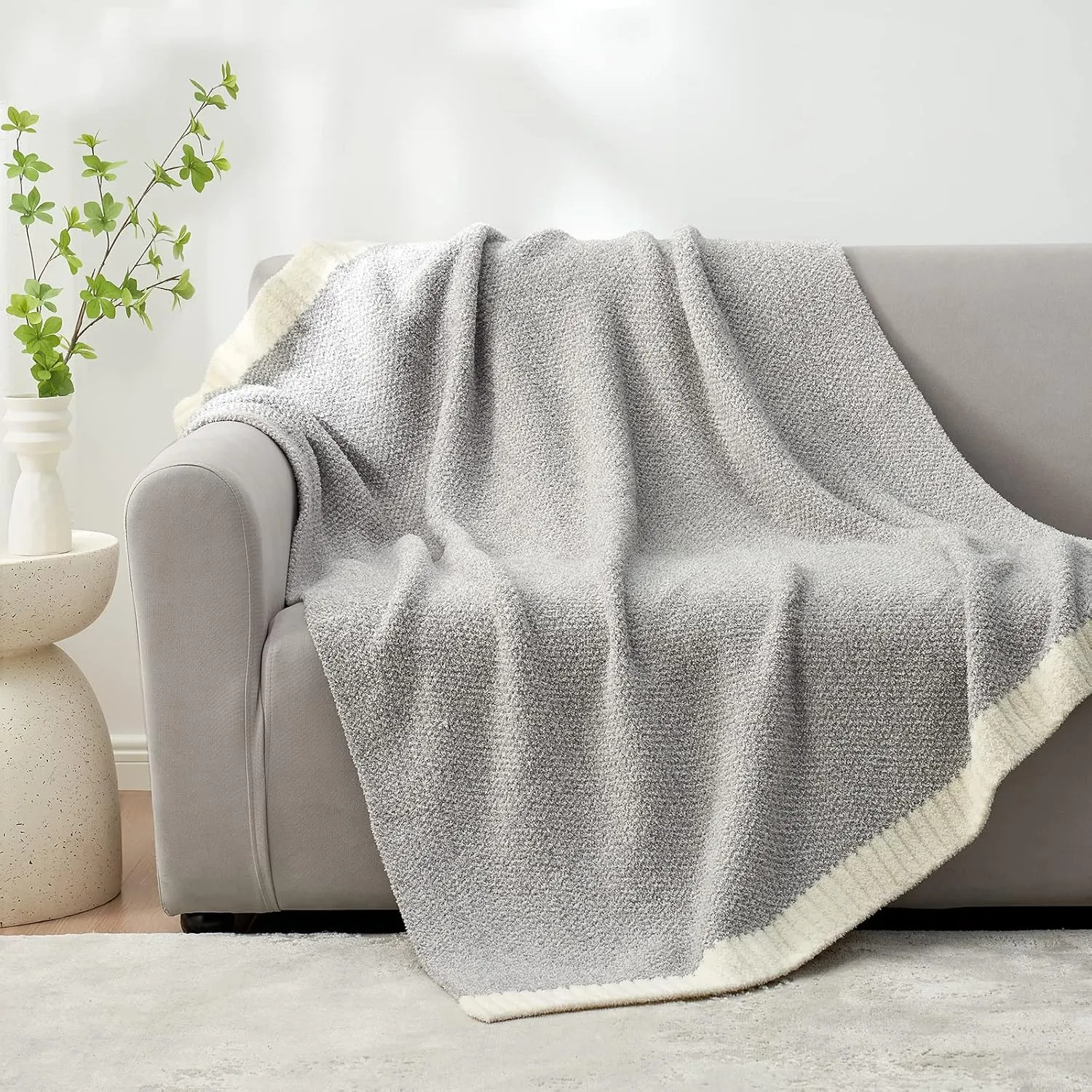 Snuggle Sac Heather Throw Blanket for Couch, Reversible Super Soft Blankets Warm Cozy Knit Fuzzy Plush Lightweight for Sofa, Bed, Camping, Picnic (Heather Grey, Throw(50"x 60"))