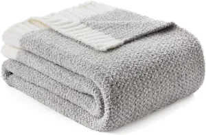Snuggle Sac Heather Throw Blanket for Couch, Reversible Super Soft Blankets Warm Cozy Knit Fuzzy Plush Lightweight for Sofa, Bed, Camping, Picnic (Heather Grey, Throw(50"x 60"))