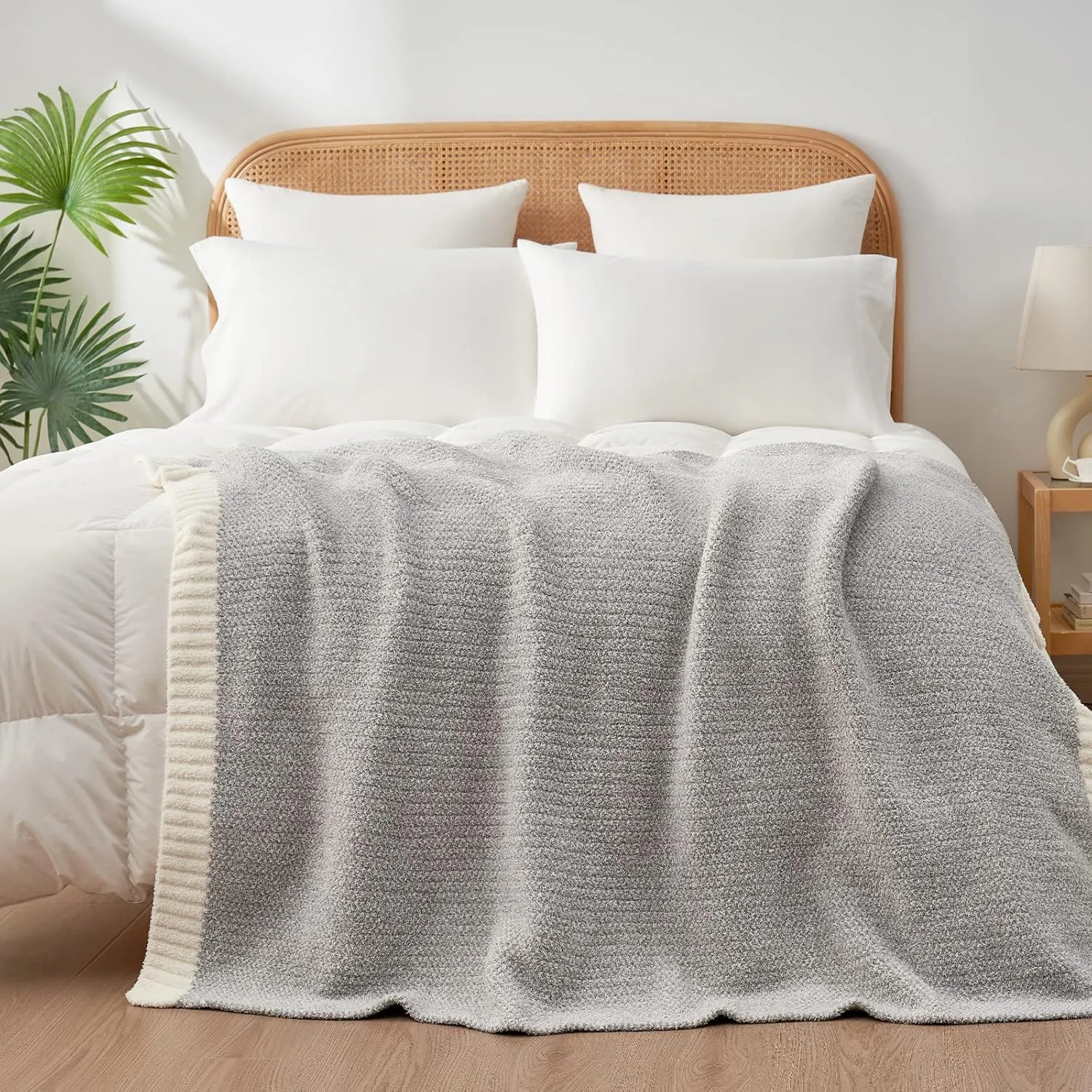 Snuggle Sac Heather Throw Blanket for Couch, Reversible Super Soft Blankets Warm Cozy Knit Fuzzy Plush Lightweight for Sofa, Bed, Camping, Picnic (Heather Grey, Throw(50"x 60"))