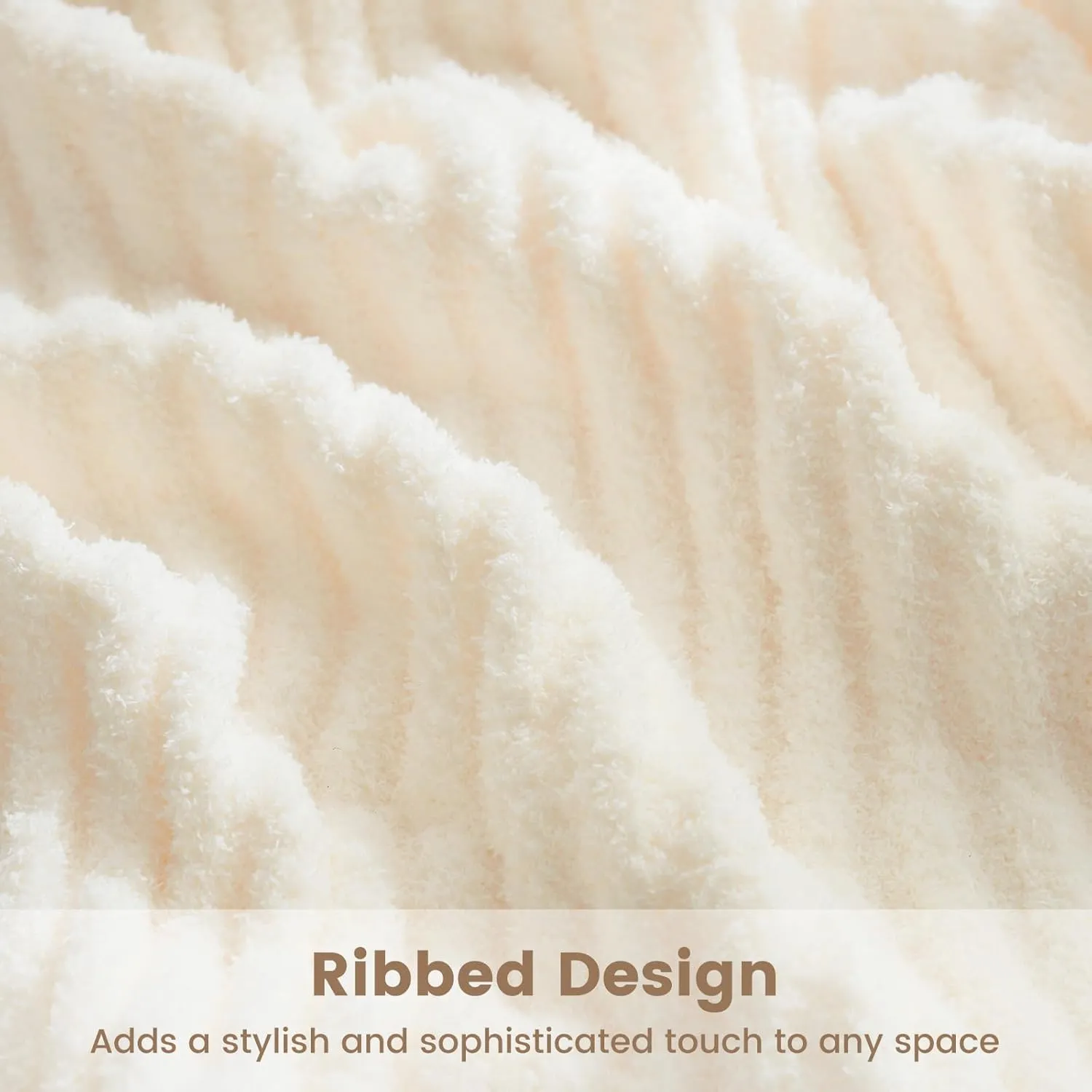 Snuggle Sac Soft Ribbed Throw Blanket for Couch, Luxurious Fluffy Cozy Knit Throws for All Season, Reversible Warm Microfiber Blankets for Couch, Sofa, Travel, Cream, 50x60 inches