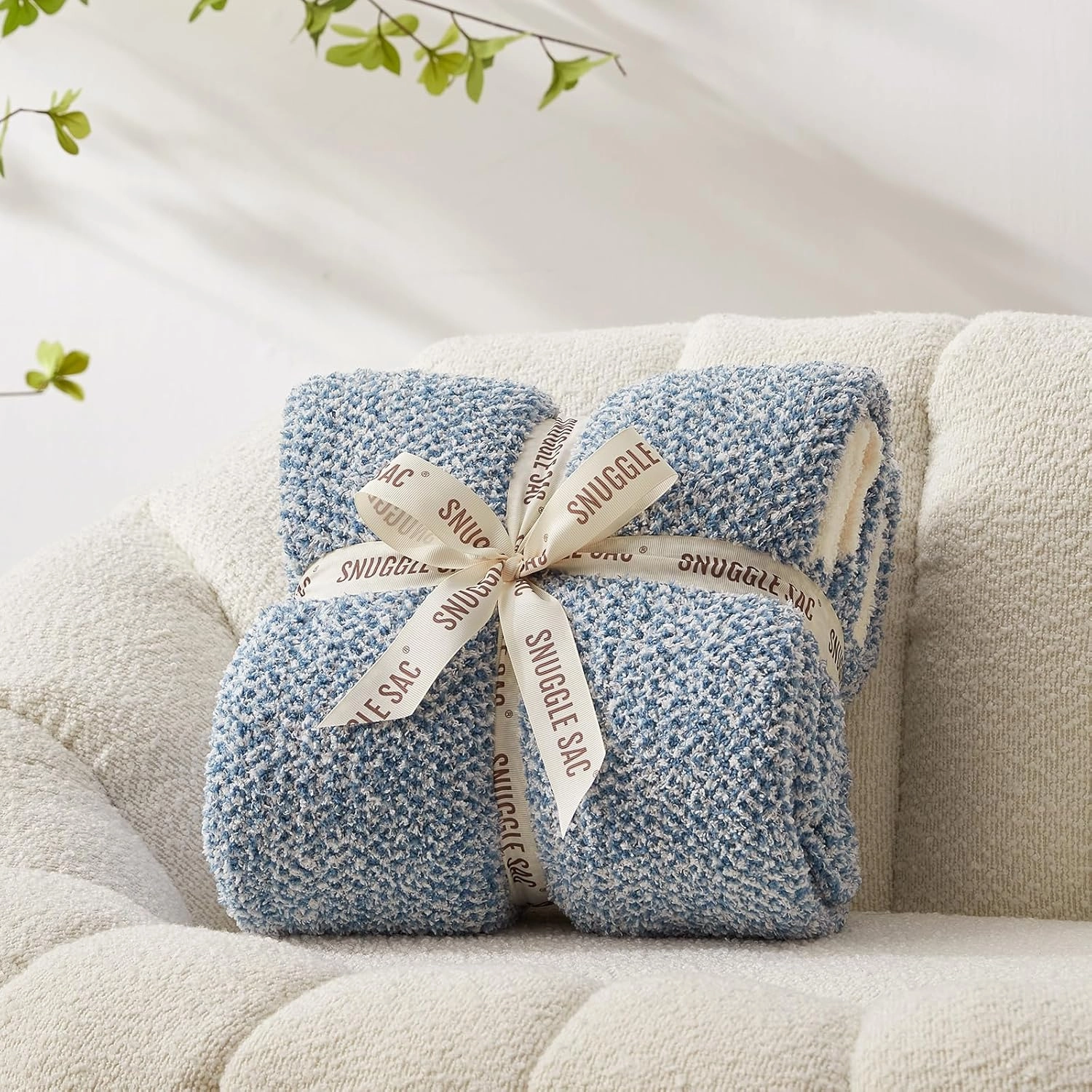 Snuggle Sac Blue Throw Blankets for Couch, Reversible Super Soft Warm Blankets Cozy Knit Blanket Fuzzy Plush Throws for Sofa, Bed, Gift, Heather Blue, 50 x 60 inches