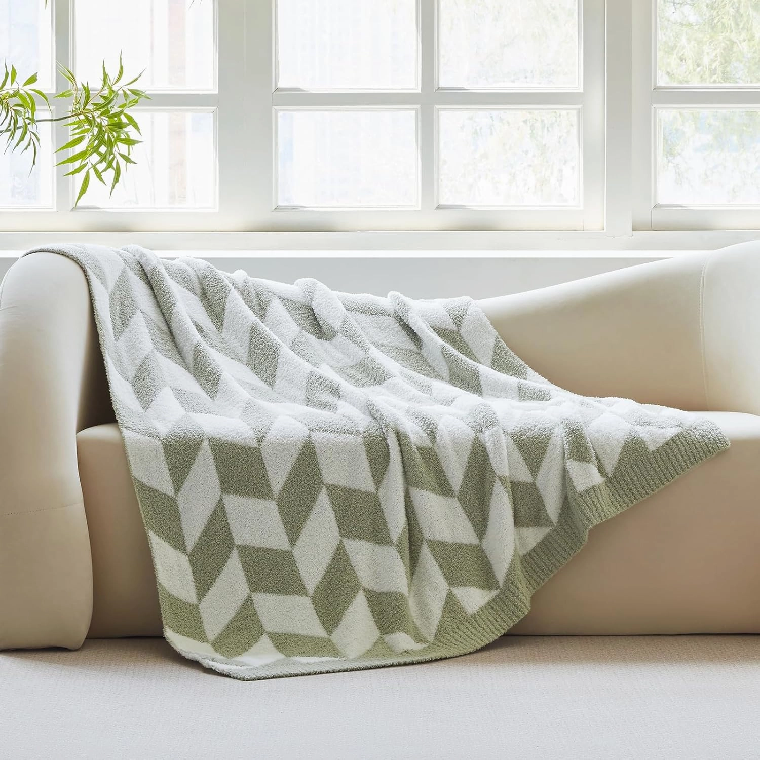 Snuggle Sac Chevron Throw Blanket for Couch, Reversible Super Soft Warm Blankets Cozy Knit Fuzzy Plush Lightweight Throws for Sofa, Bed, Camping, Green,50x60 inches