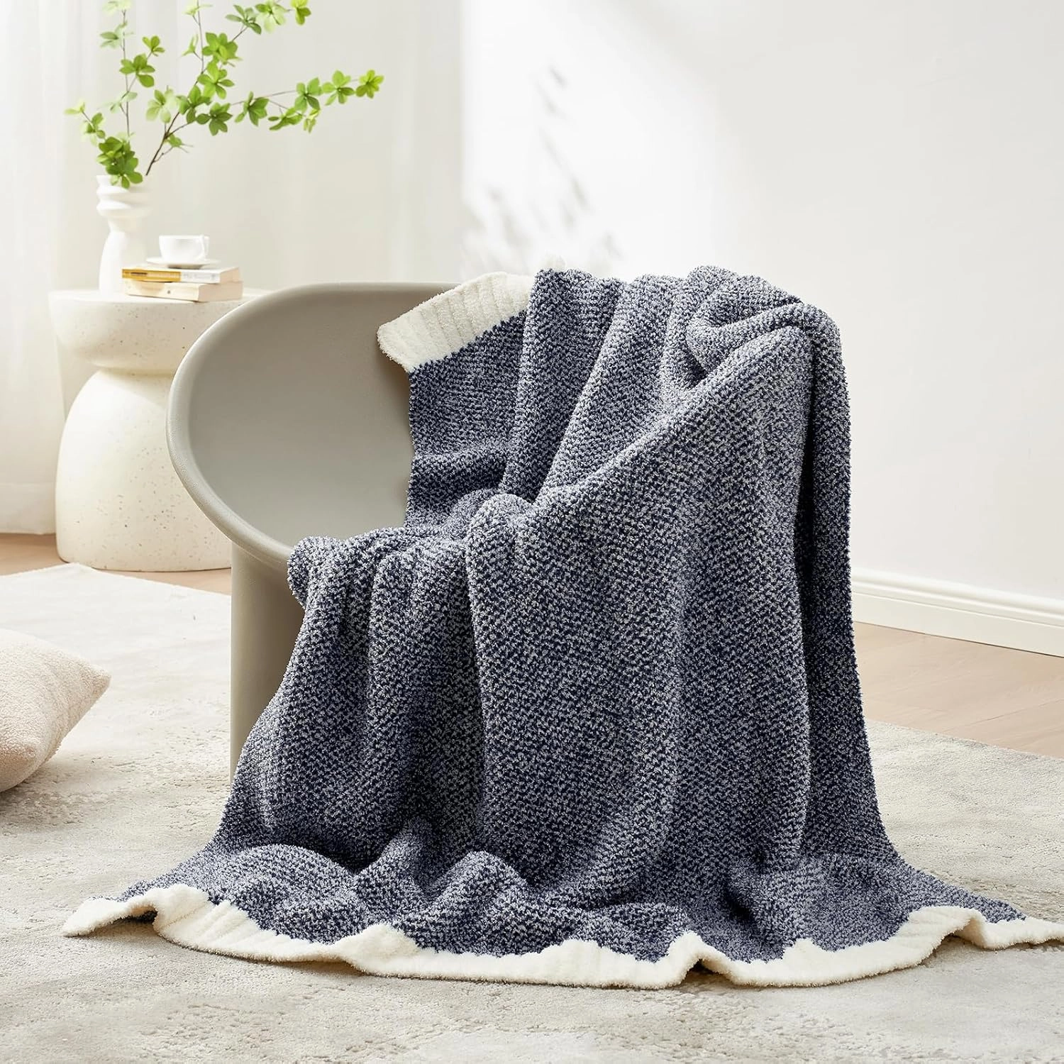 Snuggle Sac Heather Navy Throw Blanket for Couch, Super Soft Warm Microfiber Blankets Navy Blue, Cozy Knit Fuzzy Plush Lightweight Throws for Sofa, Bed, Heather Navy,50x60 inches