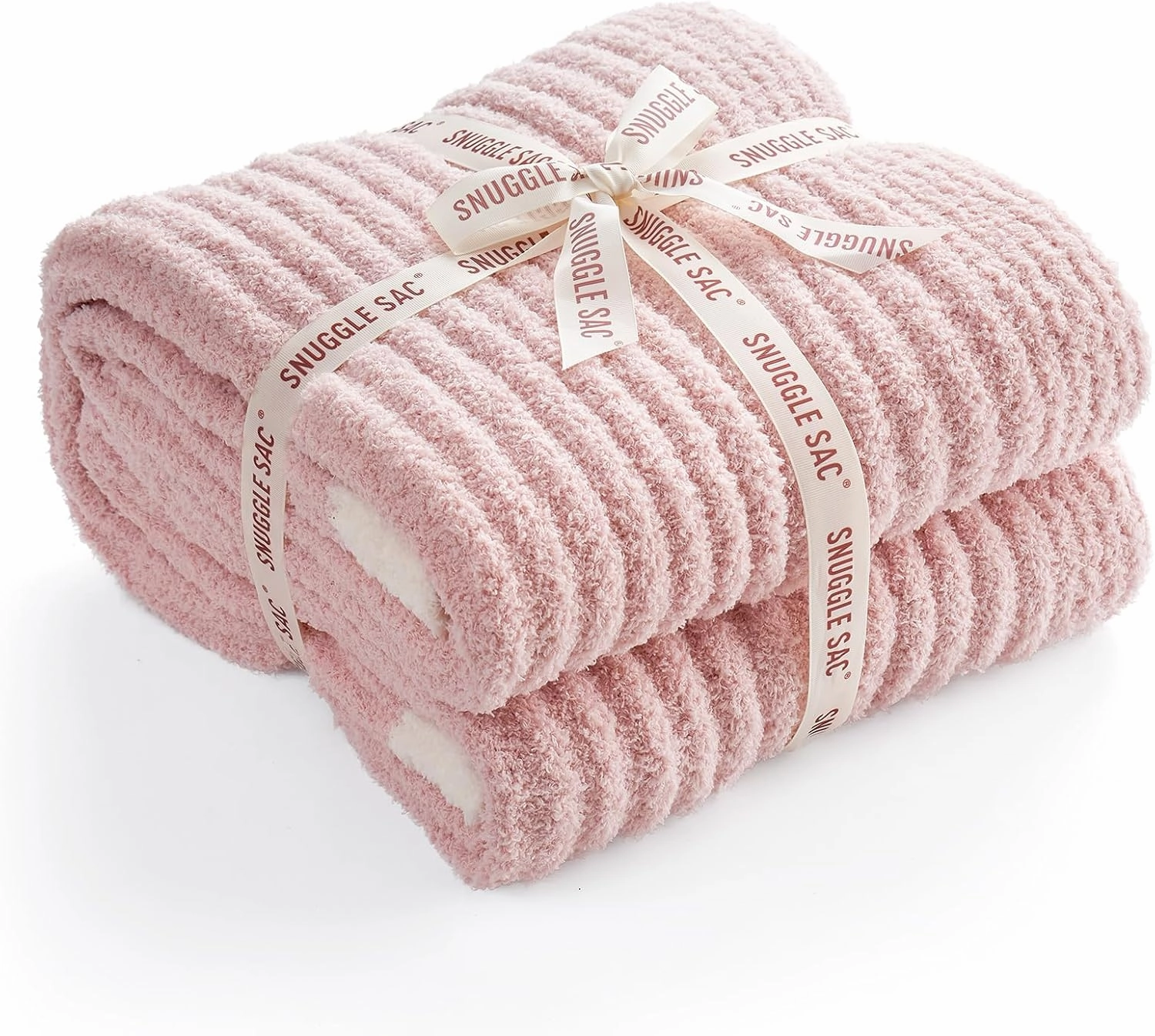 Snuggle Sac Ribbed Pink Throw Blanket for Couch, Ultra Soft Fluffy Knitted Throws, Fuzzy Cozy Warm Microfiber Knit Blankets for Women, for Mom, Pink, 50x60 inches