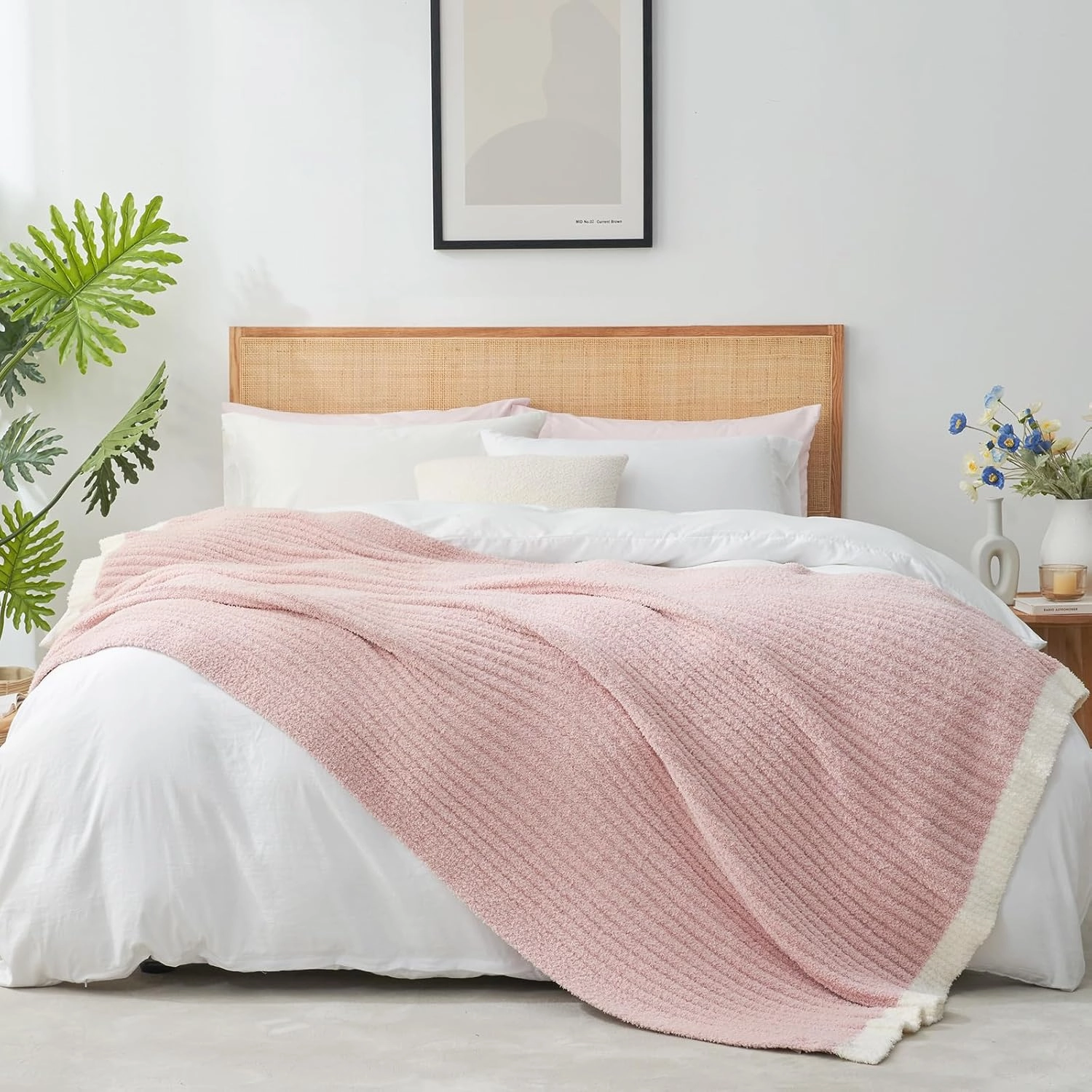 Snuggle Sac Ribbed Pink Throw Blanket for Couch, Ultra Soft Fluffy Knitted Throws, Fuzzy Cozy Warm Microfiber Knit Blankets for Women, for Mom, Pink, 50x60 inches