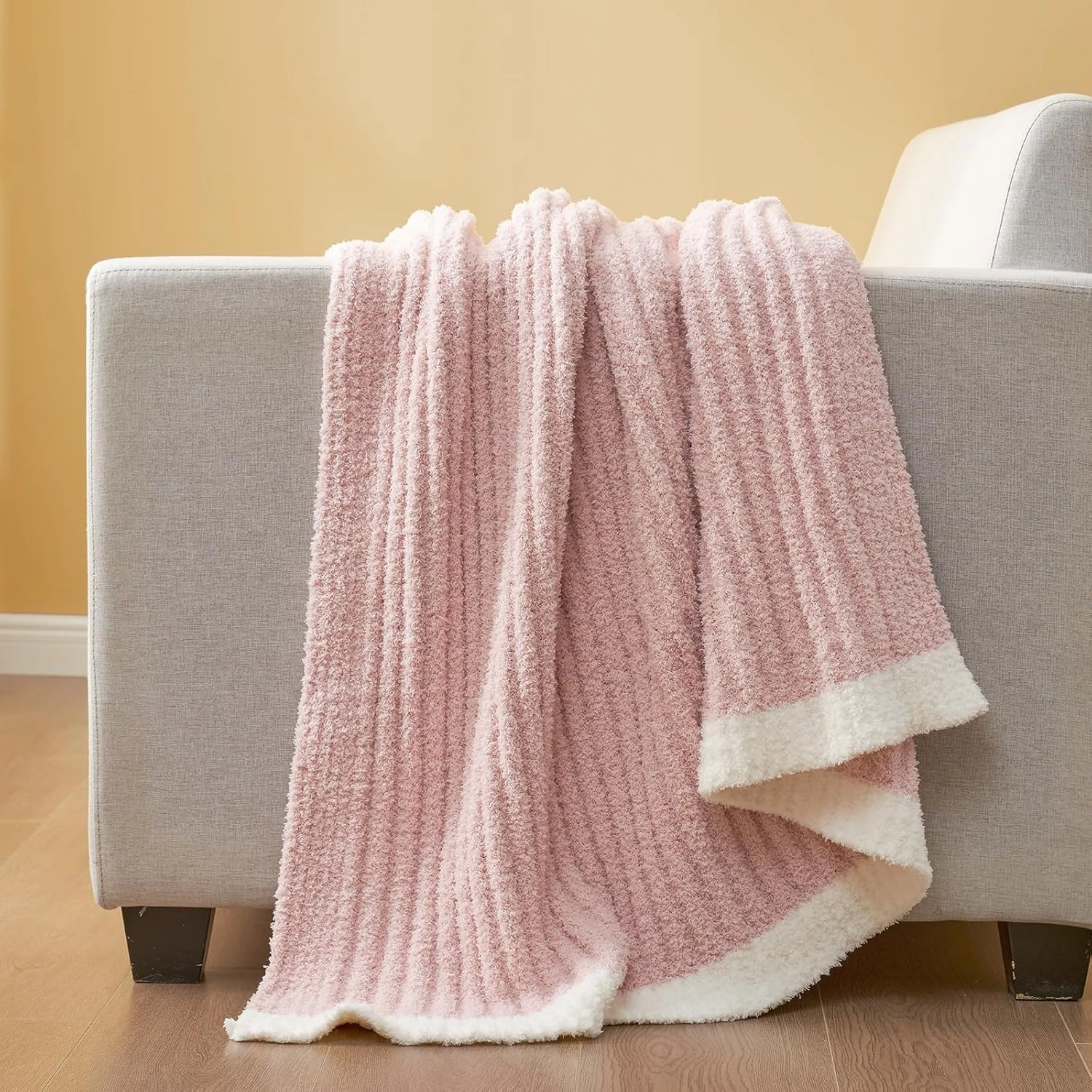 Snuggle Sac Ribbed Pink Throw Blanket for Couch, Ultra Soft Fluffy Knitted Throws, Fuzzy Cozy Warm Microfiber Knit Blankets for Women, for Mom, Pink, 50x60 inches