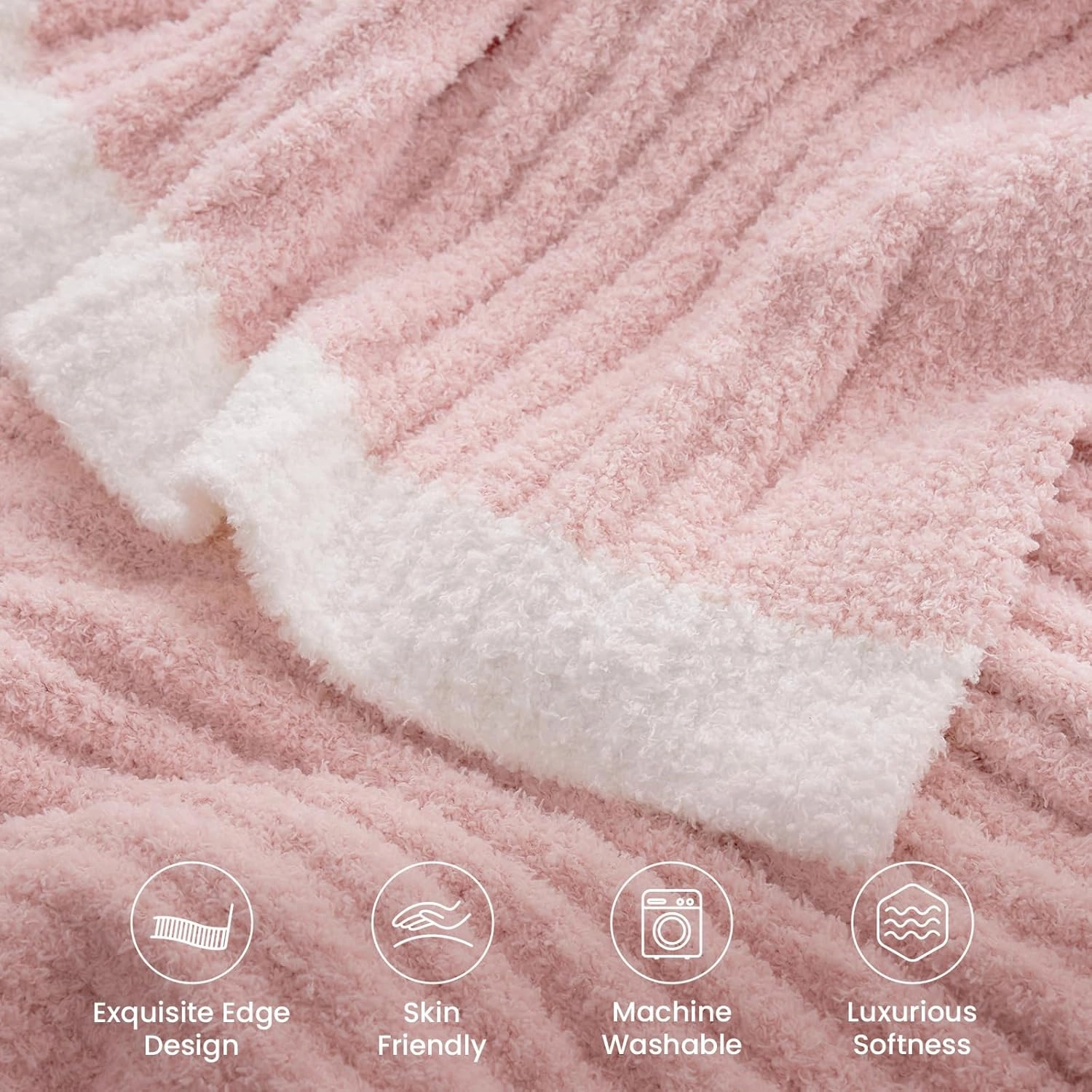 Snuggle Sac Ribbed Pink Throw Blanket for Couch, Ultra Soft Fluffy Knitted Throws, Fuzzy Cozy Warm Microfiber Knit Blankets for Women, for Mom, Pink, 50x60 inches