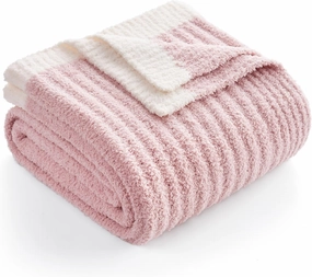 Snuggle Sac Ribbed Pink Throw Blanket for Couch, Ultra Soft Fluffy Knitted Throws, Fuzzy Cozy Warm Microfiber Knit Blankets for Women, for Mom, Pink, 50x60 inches